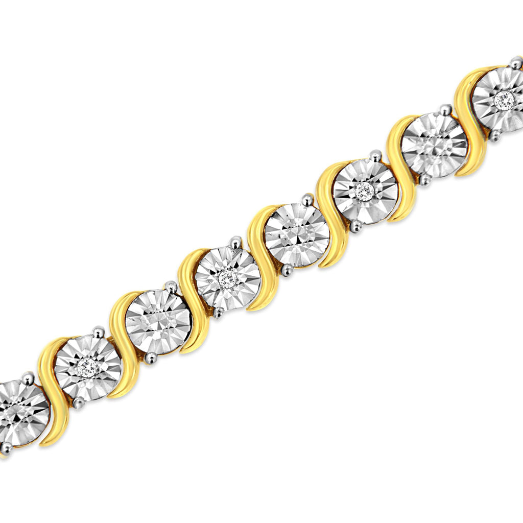 .925 Sterling Silver 1/10 Cttw Diamond Round Miracle Plate and "S" Link Tennis Bracelet (I-J Color, I2- I3 Clarity) - 7" - Friggin Jewelry