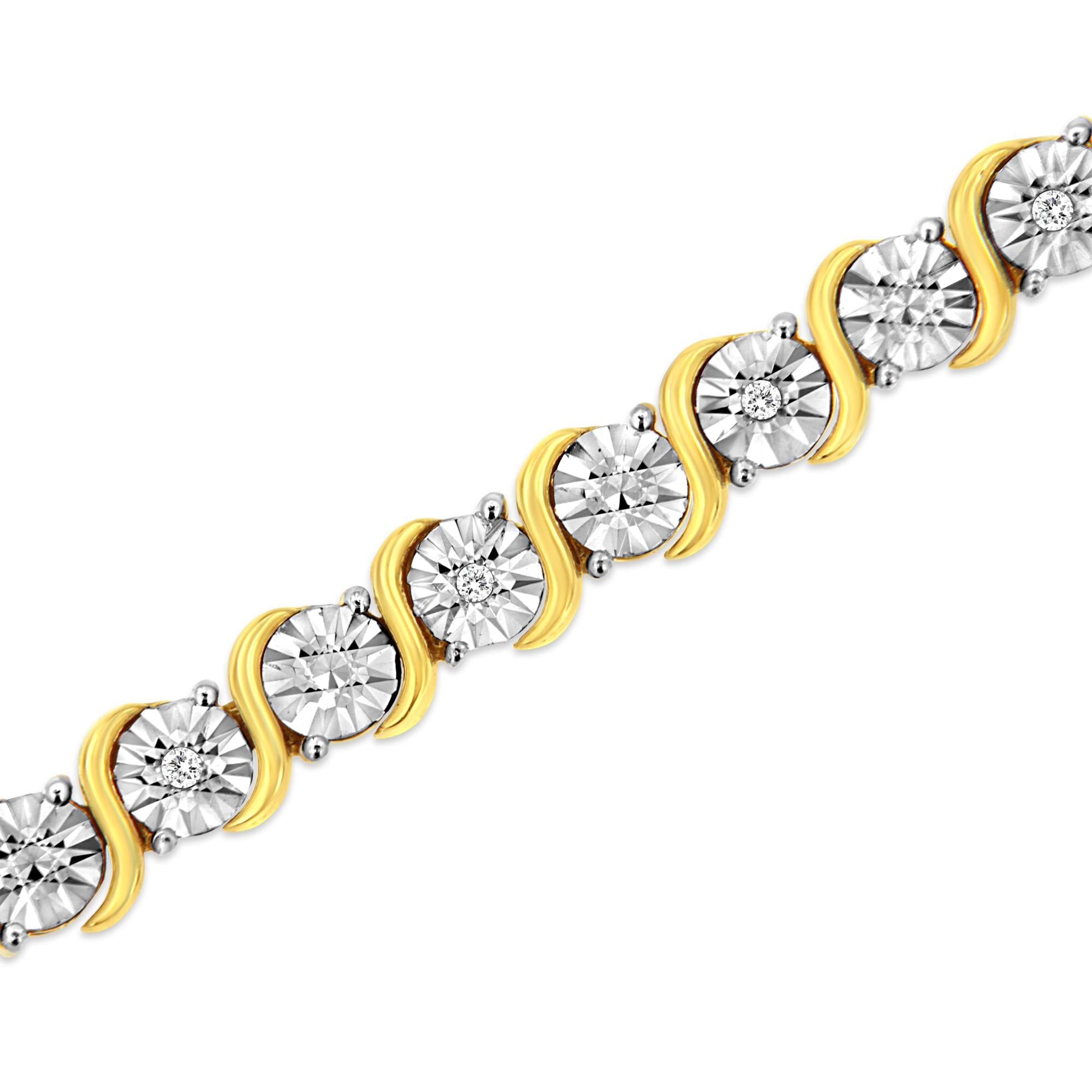 .925 Sterling Silver 1/10 Cttw Diamond Round Miracle Plate and "S" Link Tennis Bracelet (I-J Color, I2- I3 Clarity) - 7" - Friggin Jewelry