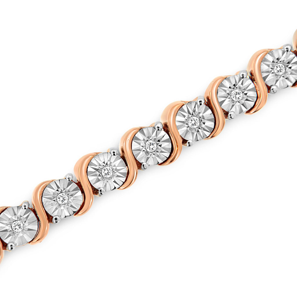 .925 Sterling Silver 1/4 Cttw Diamond Round Miracle Plate and "S" Link Tennis Bracelet (I-J Color, I2- I3 Clarity) - 7" - Friggin Jewelry