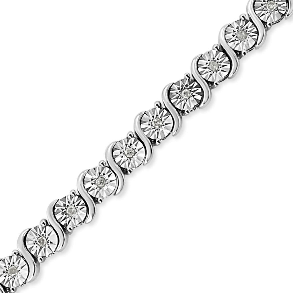 .925 Sterling Silver 1/4 Cttw Diamond Round Miracle Plate and "S" Link Tennis Bracelet (I-J Color, I2- I3 Clarity) - 7" - Friggin Jewelry