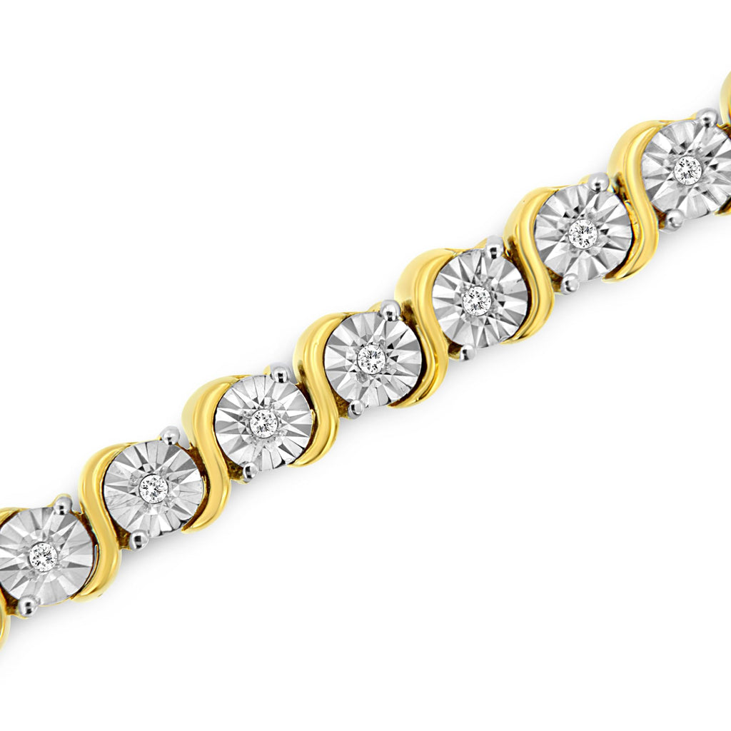 .925 Sterling Silver 1/4 Cttw Diamond Round Miracle Plate and "S" Link Tennis Bracelet (I-J Color, I2- I3 Clarity) - 7" - Friggin Jewelry