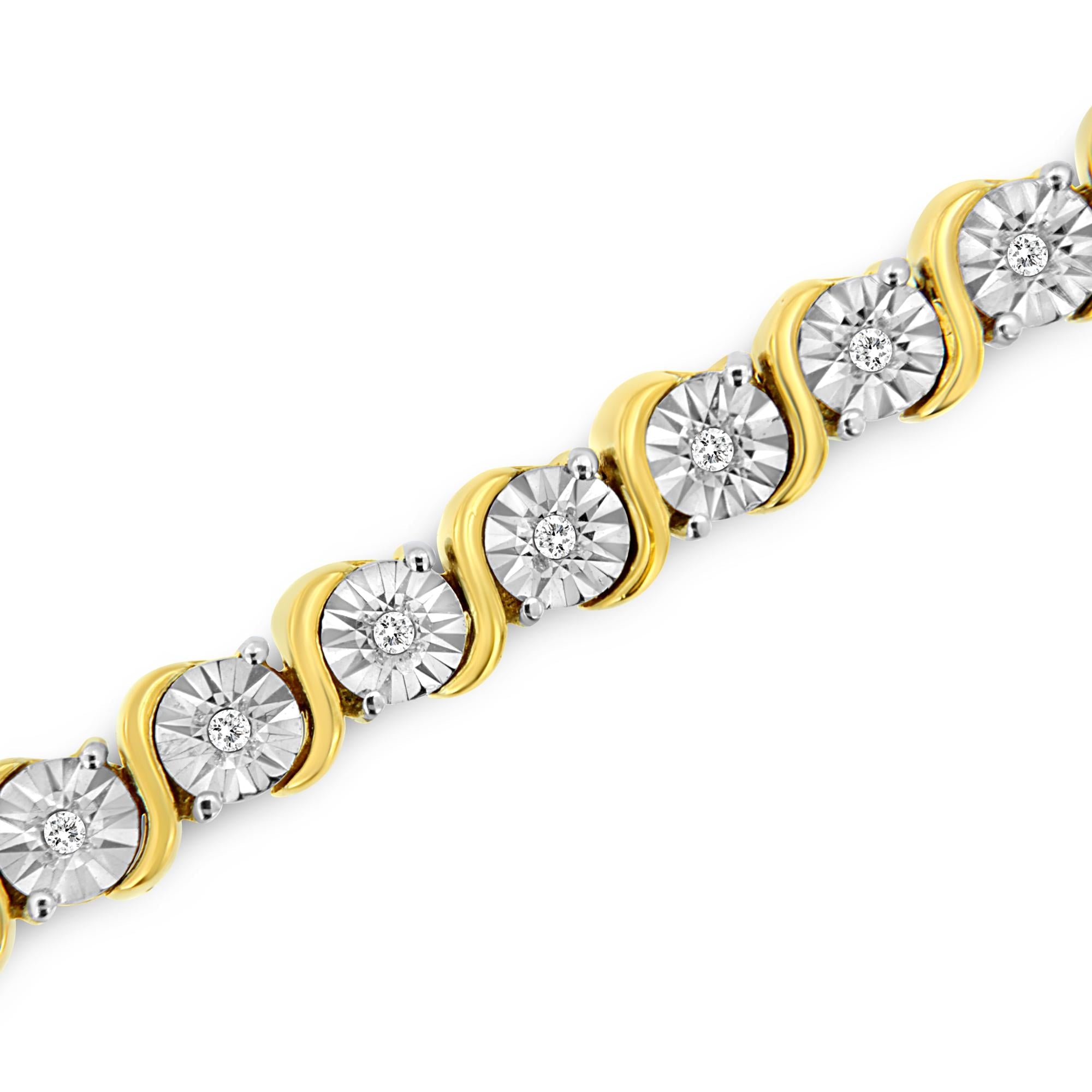 .925 Sterling Silver 1/4 Cttw Diamond Round Miracle Plate and "S" Link Tennis Bracelet (I-J Color, I2- I3 Clarity) - 7" - Friggin Jewelry