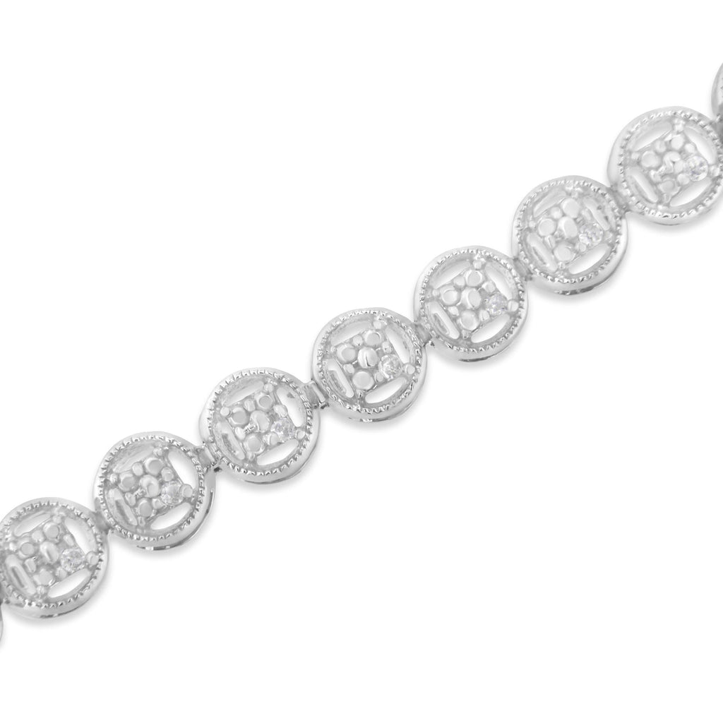 Pulsera de tenis de plata de ley 925 con eslabones de rueda de 18 cm y diamantes de 1/10 quilates (color IJ, claridad I2-I3) - Friggin Jewelry