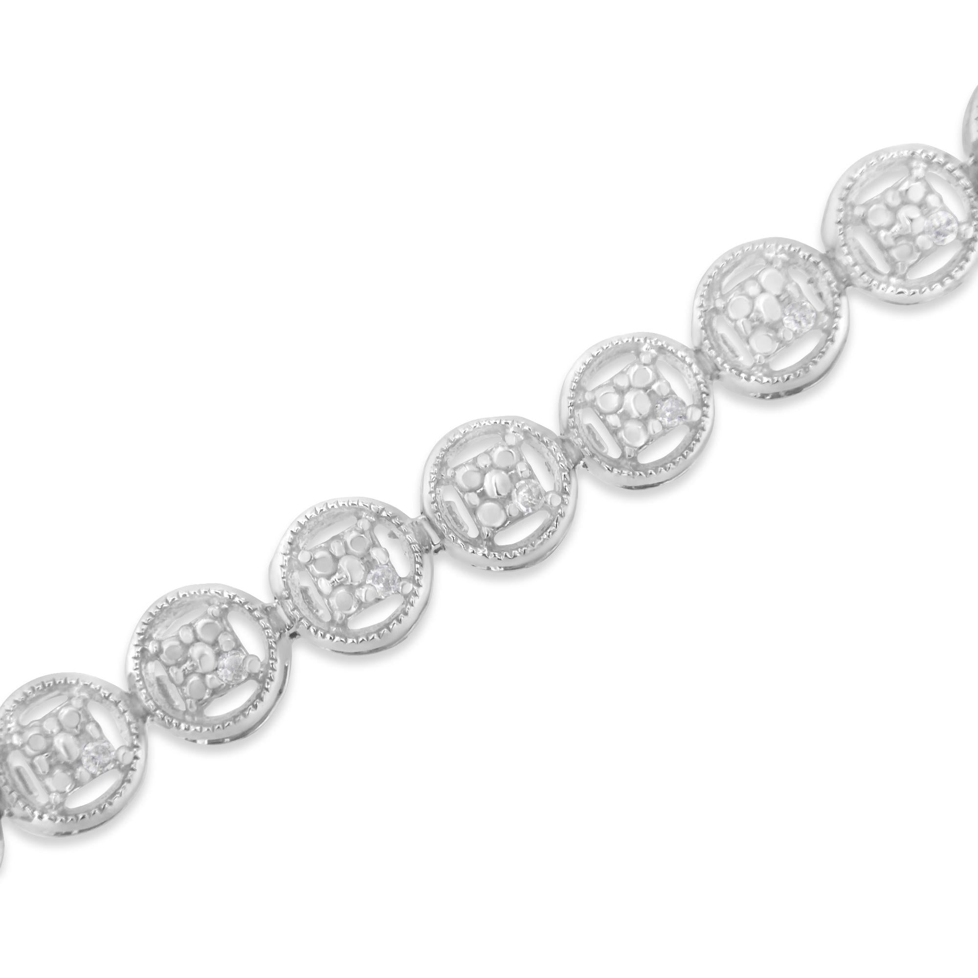 Pulsera de tenis con eslabones de rueda y cuentas de círculo abierto de diamantes de 1/10 quilates en plata de ley 925 (color IJ, claridad I3) - 18,3 cm - Friggin Jewelry