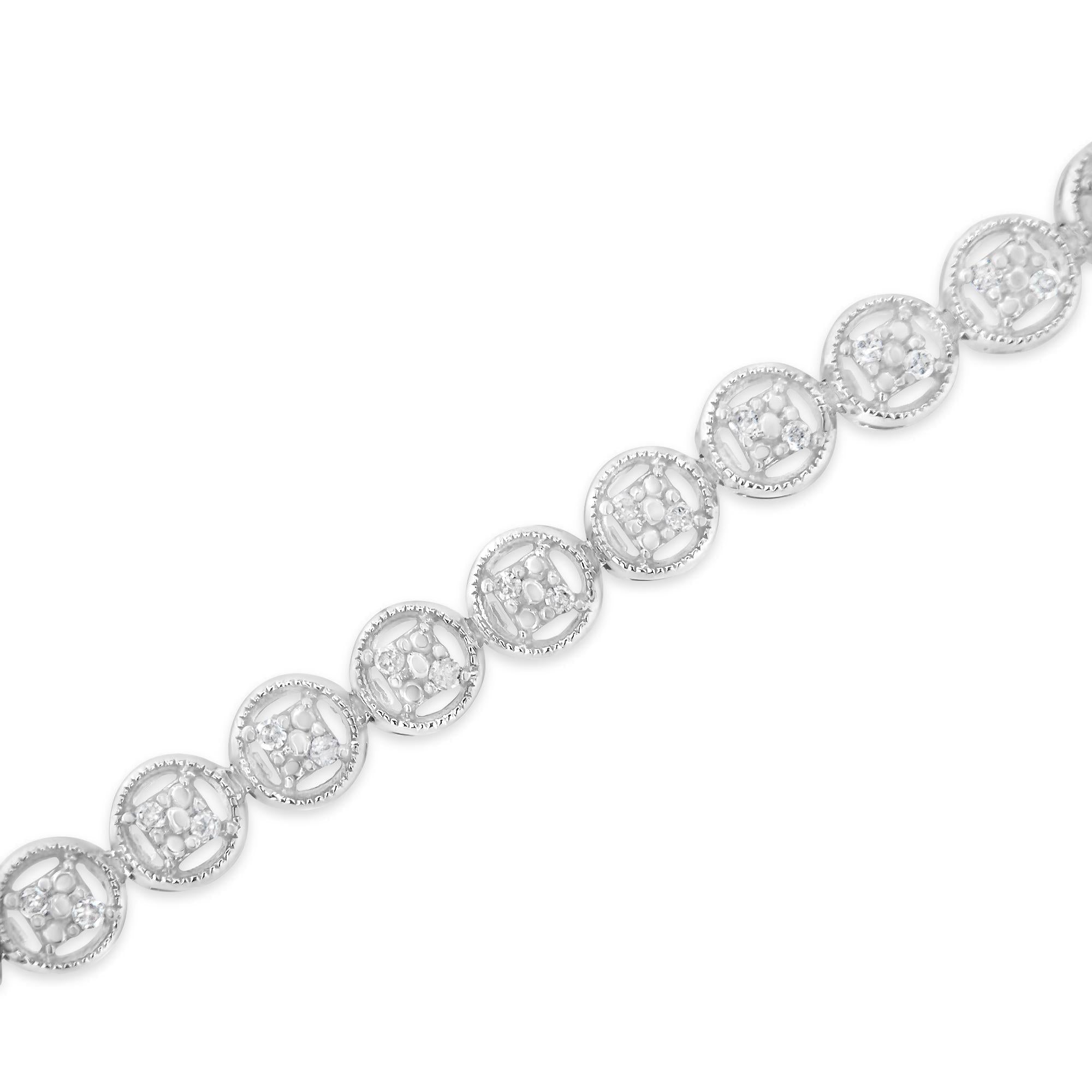 Pulsera de tenis de plata de ley 925 con eslabones de rueda de 18 cm y diamantes de 1/4 ct (color IJ, claridad I2-I3) - Friggin Jewelry