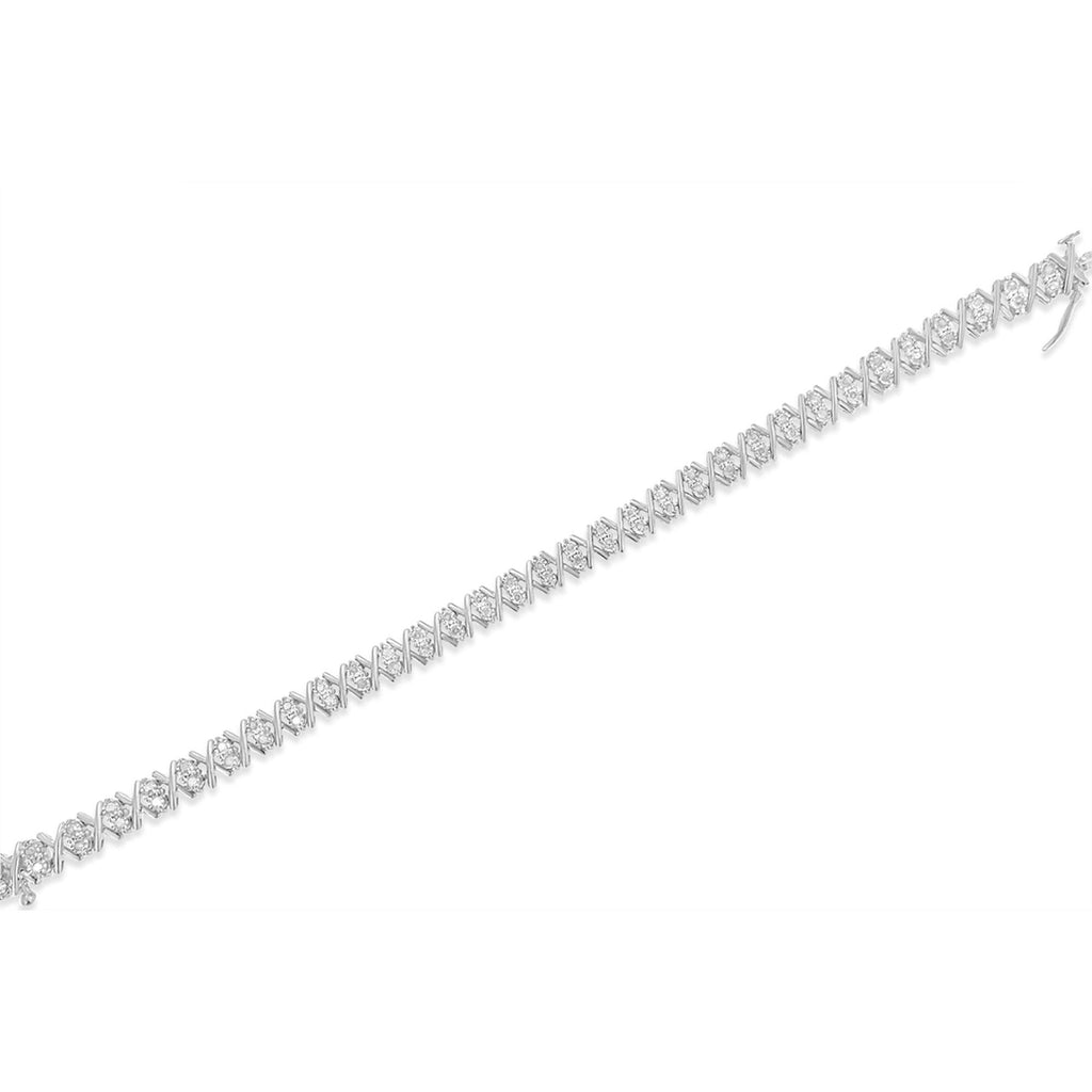 Pulsera de tenis de 18 cm en plata de ley 925 con diamantes de 1,0 ct y engaste milagroso en X-Link (color IJ, claridad I3) - Friggin Jewelry