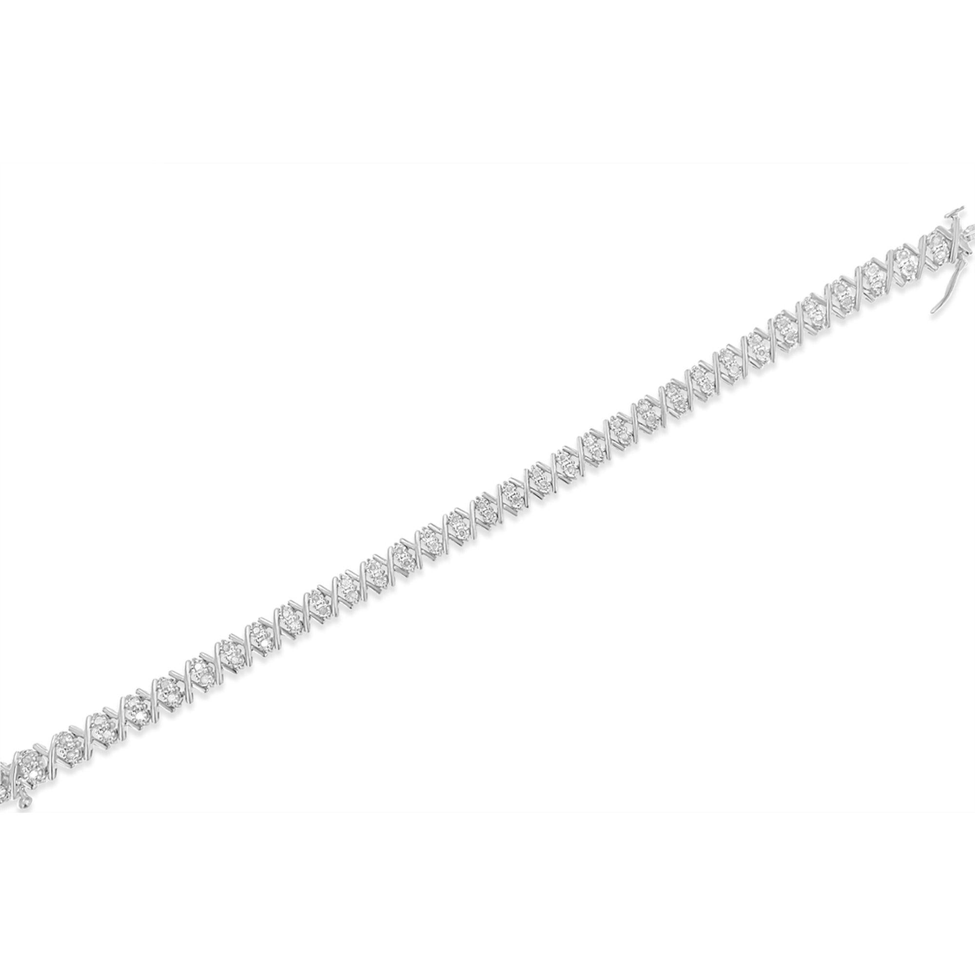 .925 Sterling Silver 1.0 Cttw Diamond Miracle-Set X-Link 7" Tennis Bracelet (I-J Color, I3 Clarity) - Friggin Jewelry