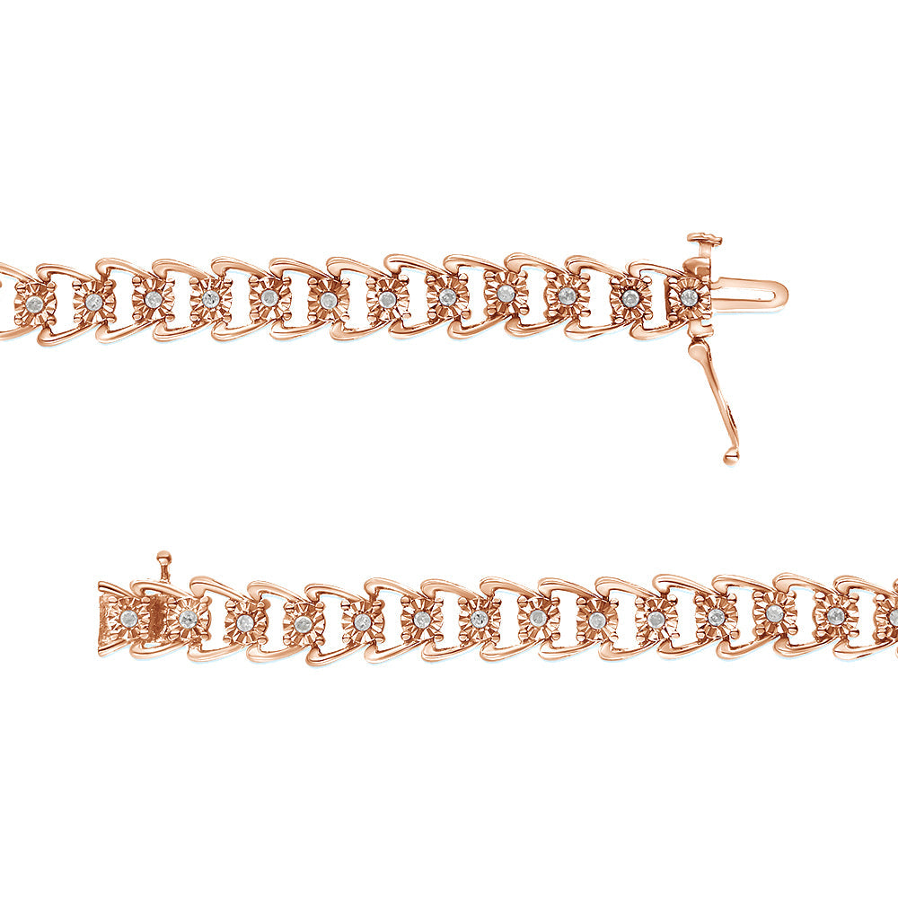 Pulsera de tenis de 18 cm en plata de ley 925 con diamantes de 1/2 ct y doble onda engastada milagros (color IJ, claridad I3) - Friggin Jewelry