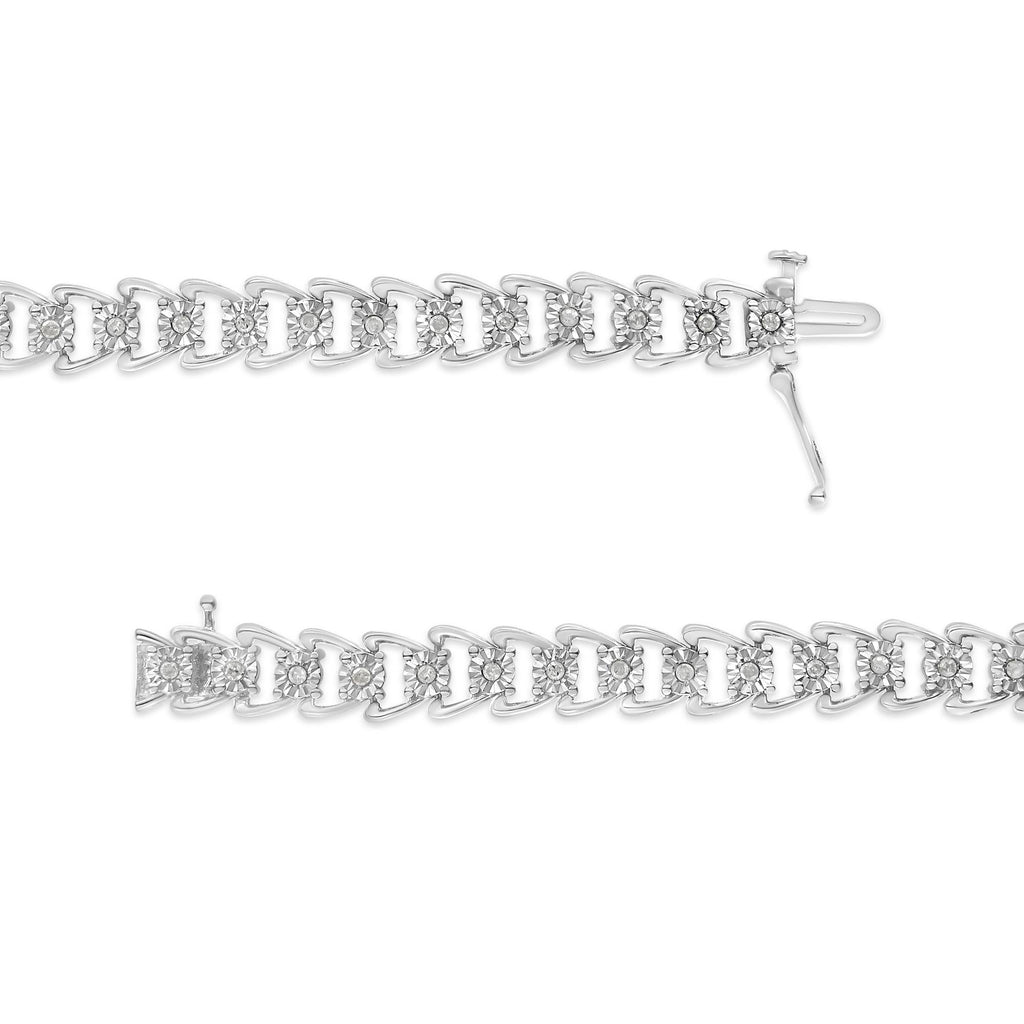 Pulsera de tenis de 18 cm en plata de ley 925 con diamantes de 1/2 ct y doble onda engastada milagros (color IJ, claridad I3) - Friggin Jewelry