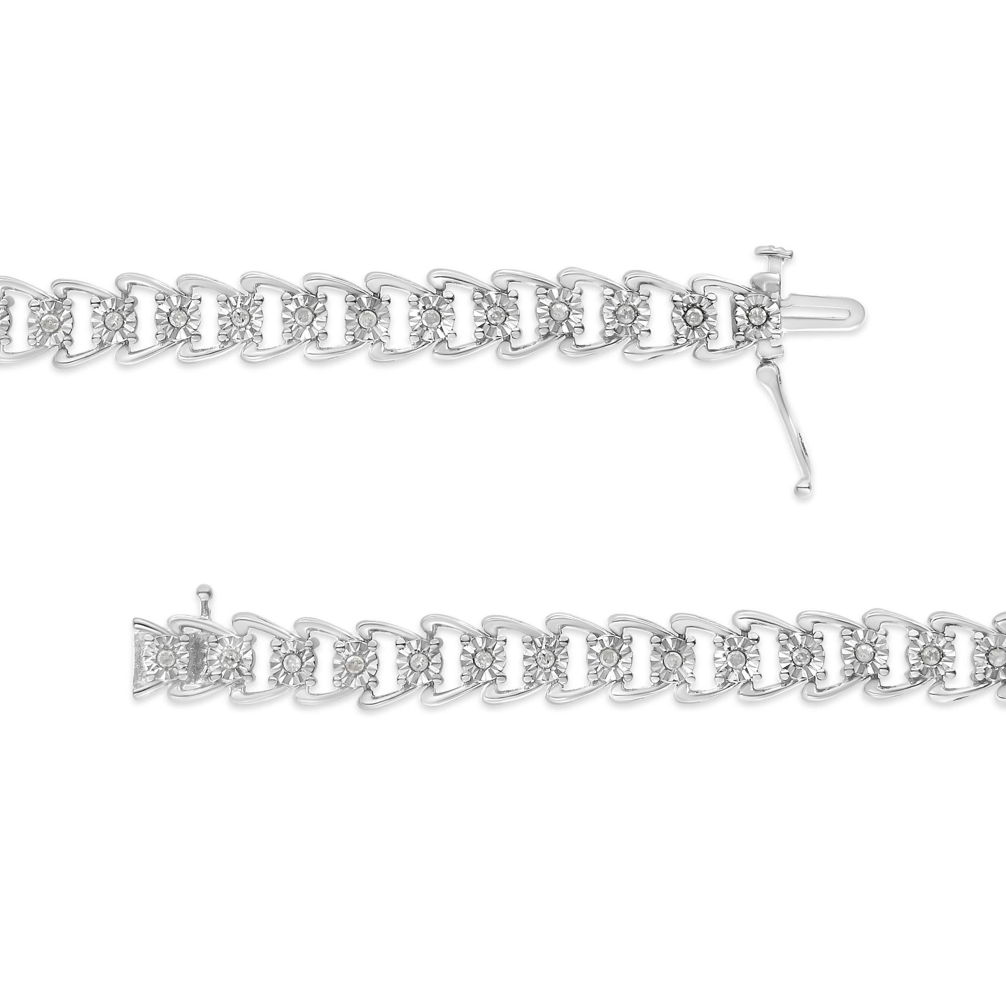 Pulsera de tenis de 18 cm en plata de ley 925 con diamantes de 1/2 ct y doble onda engastada milagros (color IJ, claridad I3) - Friggin Jewelry