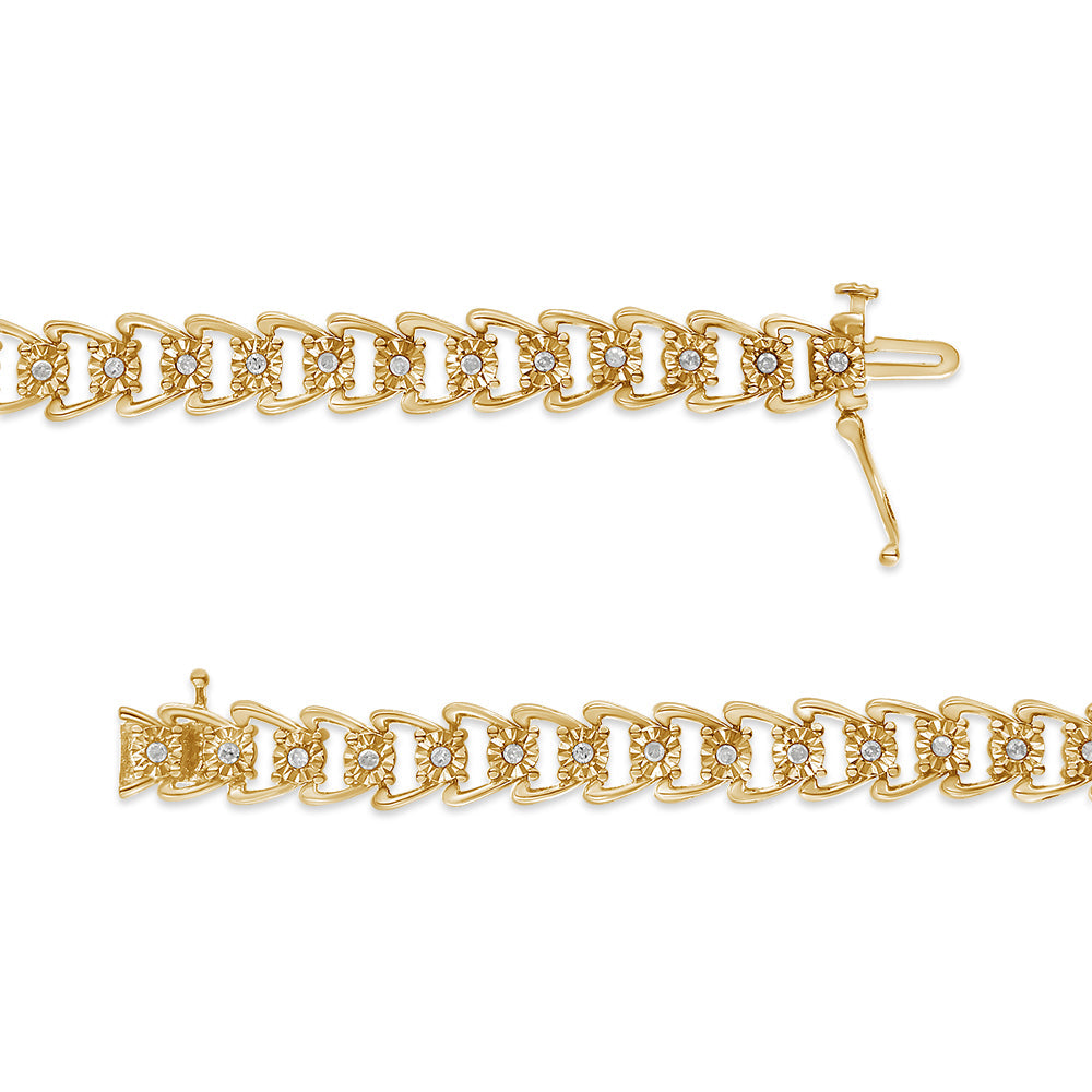 Pulsera de tenis de 18 cm en plata de ley 925 con diamantes de 1/2 ct y doble onda engastada milagros (color IJ, claridad I3) - Friggin Jewelry