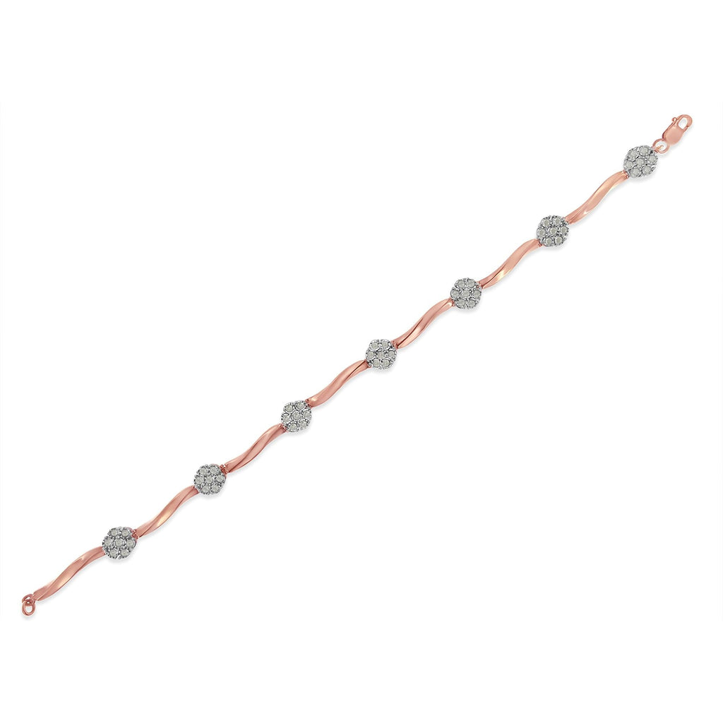 .925 10k Rose Gold Over Sterling Silver 1.0 cttw Diamond Floral Link Bracelet (I-J Color,I3 Clarity) - Friggin Jewelry