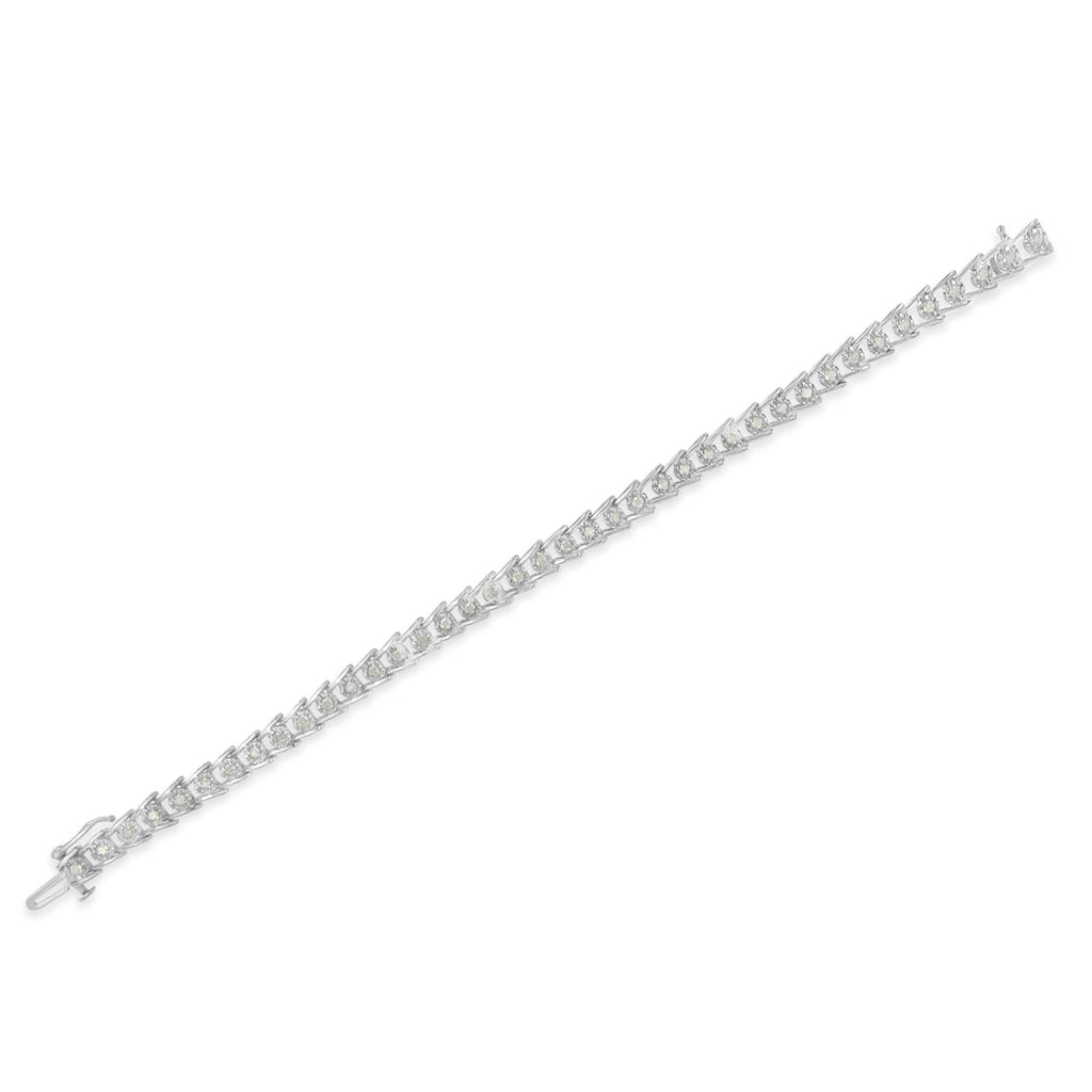 Pulsera de eslabones ondulados con diamantes de talla rosa en plata de ley (1 ct, color IJ, claridad I3) - Friggin Jewelry