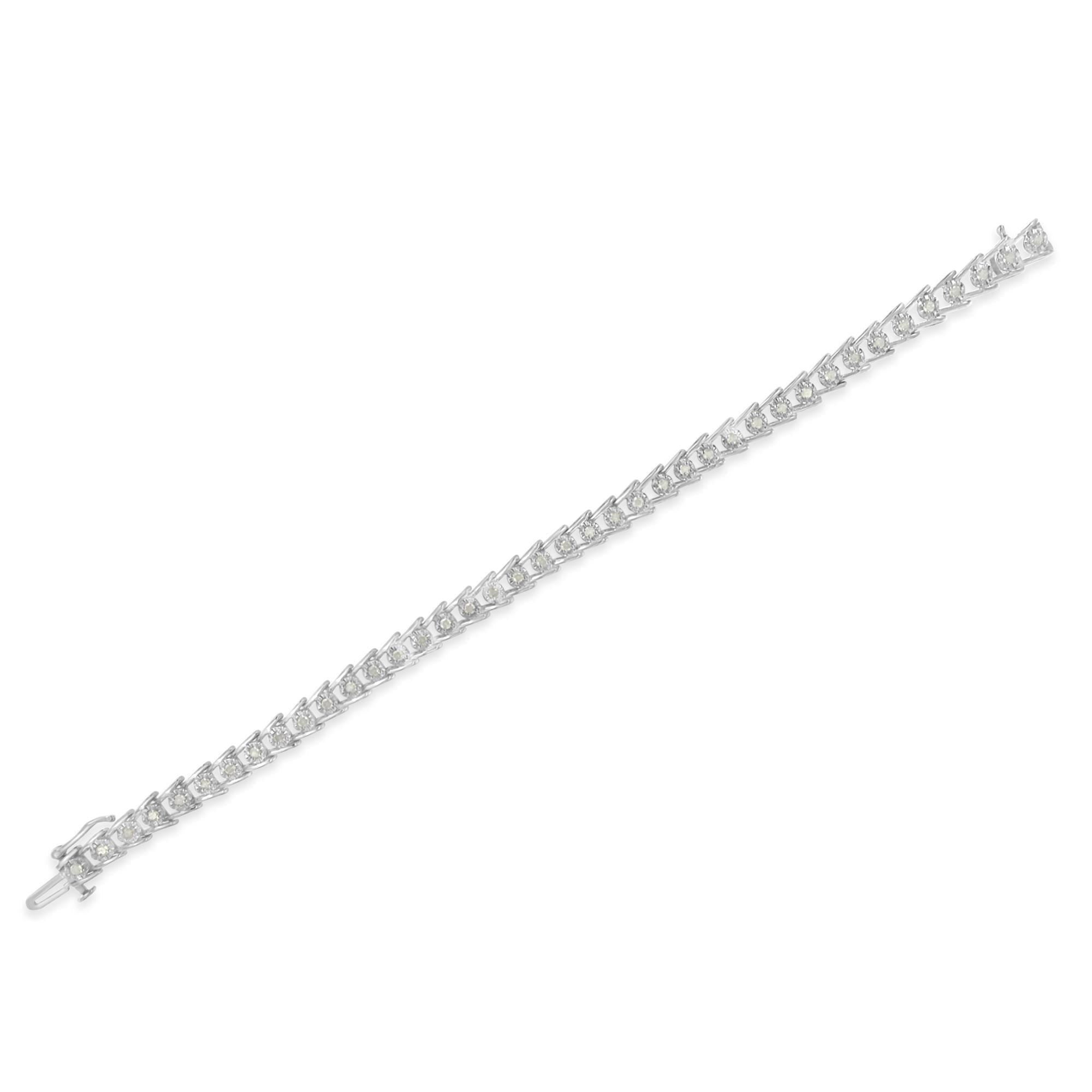 Pulsera de eslabones ondulados con diamantes de talla rosa en plata de ley (1 ct, color IJ, claridad I3) - Friggin Jewelry