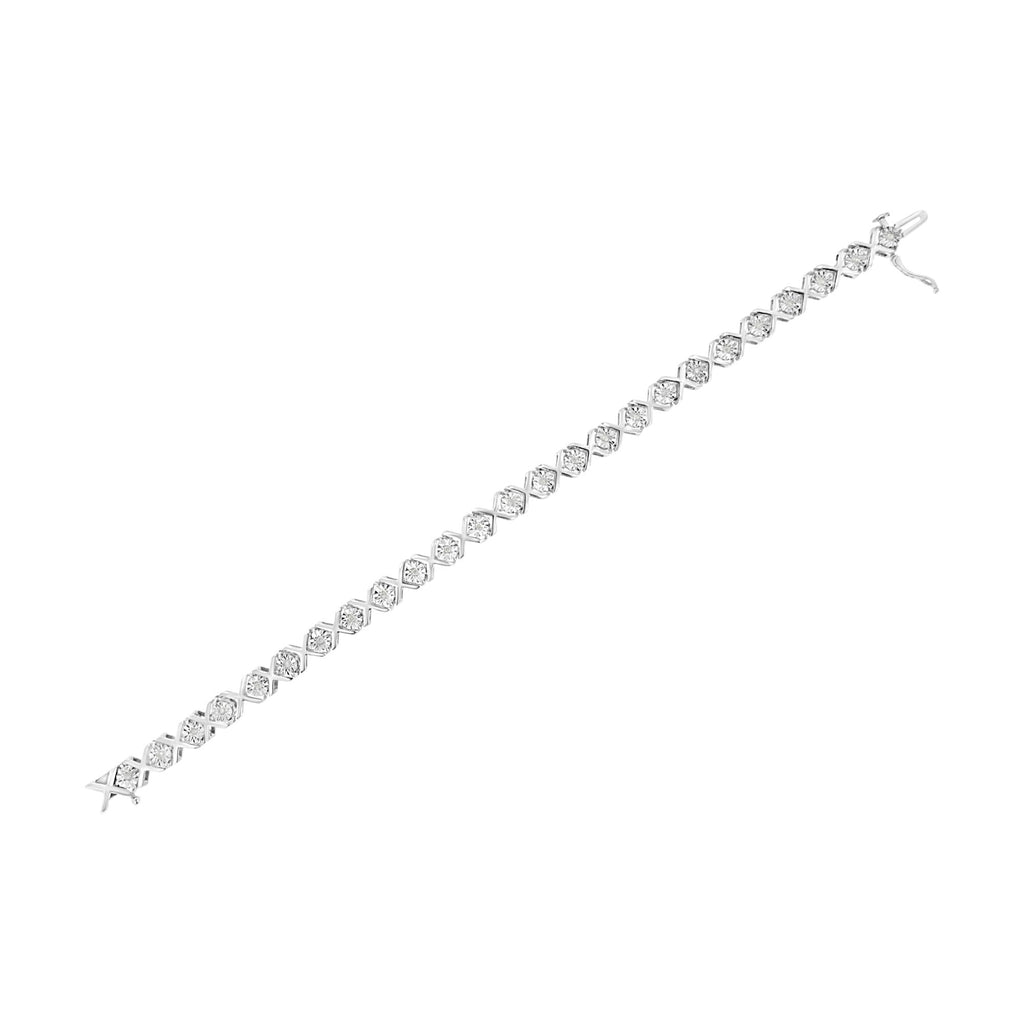 .925 Sterling Silver 1/4 Cttw Miracle-Set Round Cut Diamond "X" Link Bracelet (I-J Color, I3 Clarity) - Size 7.25" - Friggin Jewelry