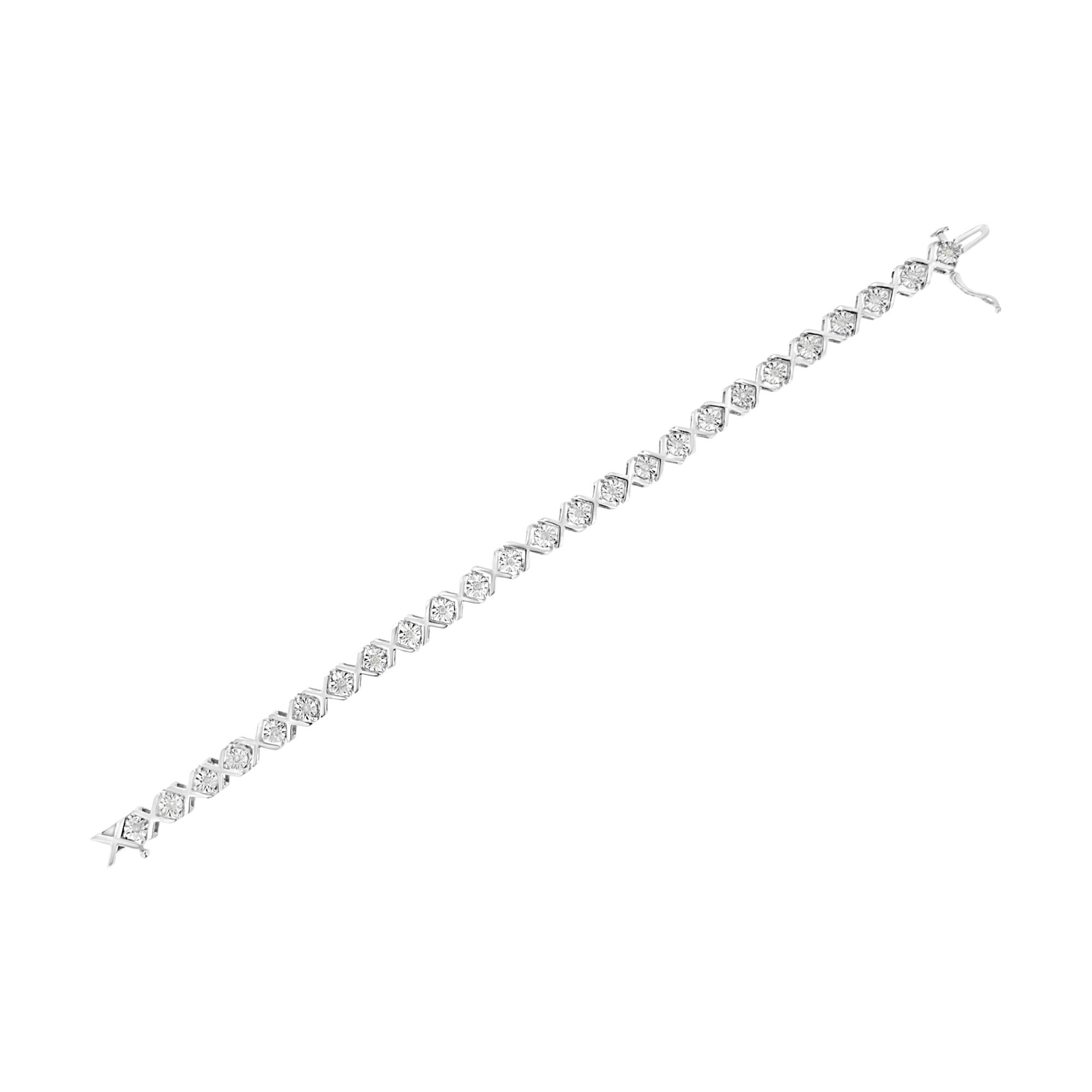 Bracciale in argento sterling 925 con diamanti incastonati Miracle da 1/4 ct a forma di "X" (colore IJ, purezza I3) - 7,25" - Friggin Jewelry