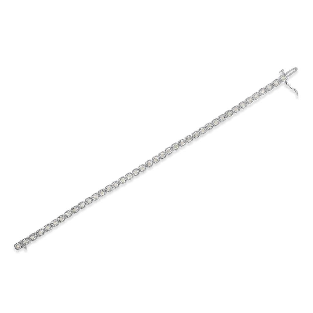 Pulsera de tenis de plata de ley 925 con diamantes de 1,0 ct y milgrain cuadrado de 18 cm (color IJ, claridad I3) - Friggin Jewelry