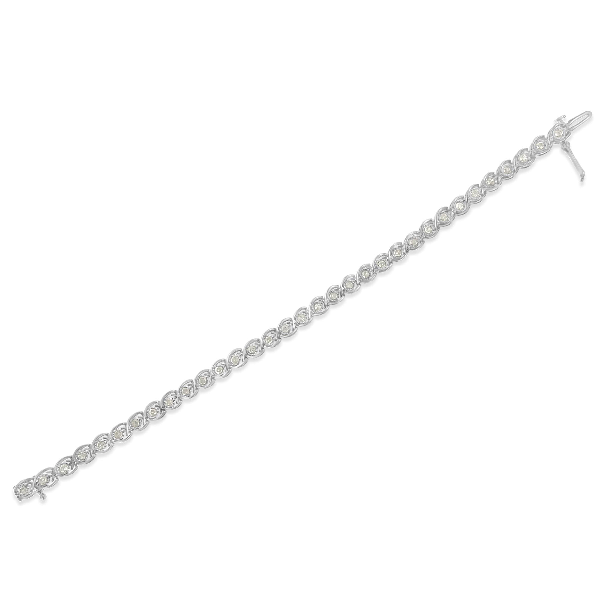 Pulsera de eslabones en espiral de diamantes engastados con placa milagrosa de 2 ct en plata de ley 925 (color IJ, claridad I3), 18 cm - Friggin Jewelry