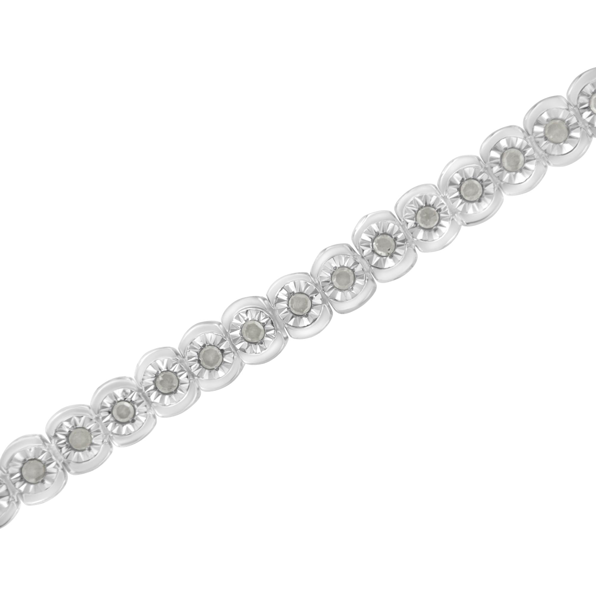 Pulsera de tenis de plata de ley 925 de 1/2 ct con diamantes engastados milagrosos y bisel medio redondo de 18 cm (color IJ, claridad I2-I3) - Friggin Jewelry