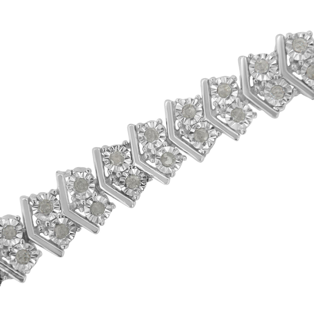 .925 Sterling Silver 1.0 cttw Diamond "Arrow" Shape Tennis Link Bracelet (I-J Color, I3 Clarity) -7.25" - Friggin Jewelry