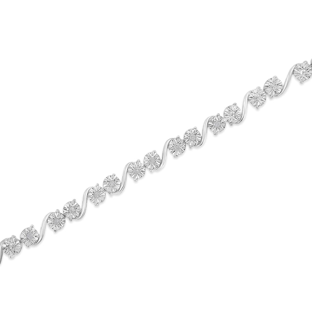 Pulsera de tenis con placa milagrosa de eslabones "S" de diamantes redondos de 1/10 quilates en plata de ley 925 (color IJ, claridad I3) - 18 cm - Friggin Jewelry