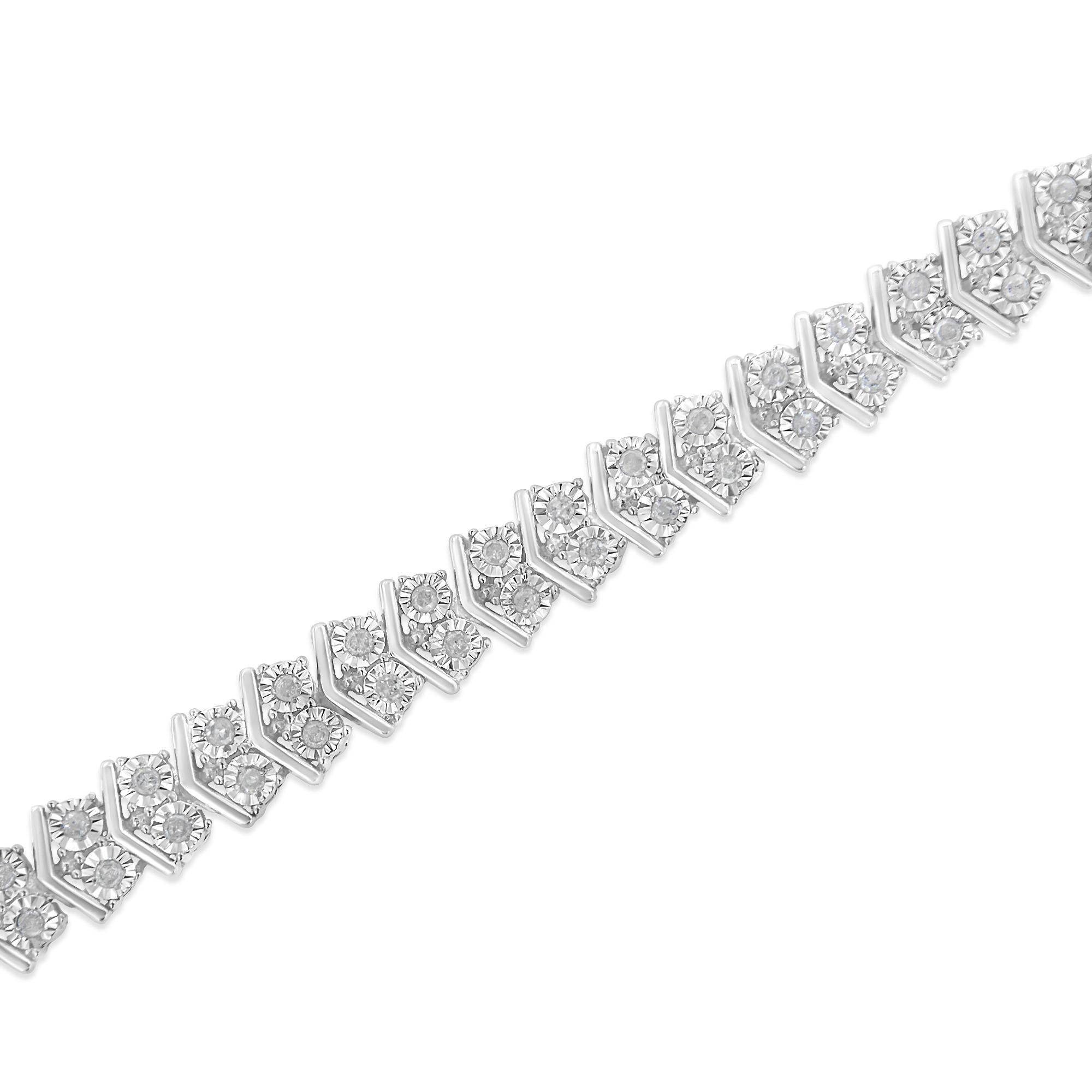 .925 Sterling Silver 1.0 Cttw Chevron 2 Stone Arrow Link Tennis Bracelet (I-J Color, I3 Clarity) - 7” - Friggin Jewelry