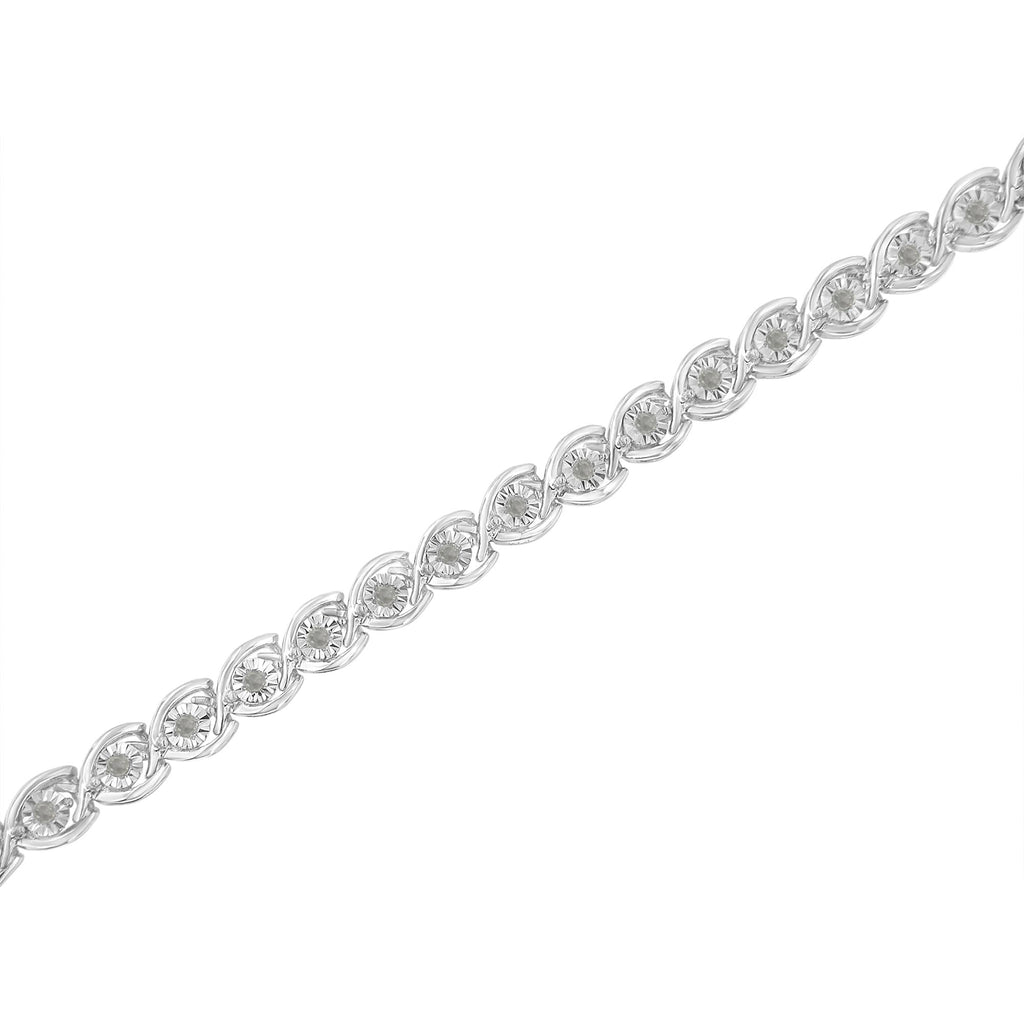 .925 Sterling Silver 1/2 Cttw Diamond Criss-Cross Miracle-Set 7" Link Bracelet (I-J Color, I2-I3 Clarity) - Friggin Jewelry