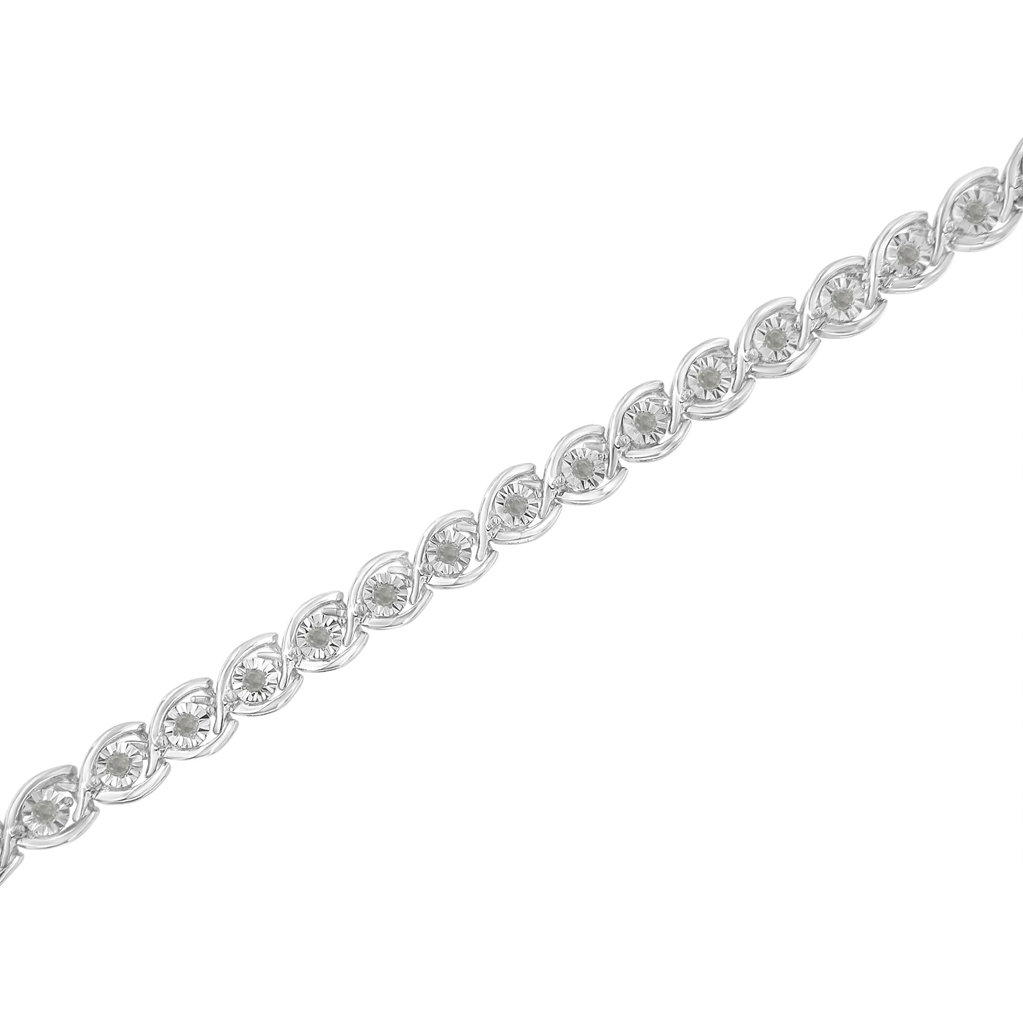 .925 Sterling Silver 1/2 Cttw Diamond Criss-Cross Miracle-Set 7" Link Bracelet (I-J Color, I2-I3 Clarity) - Friggin Jewelry