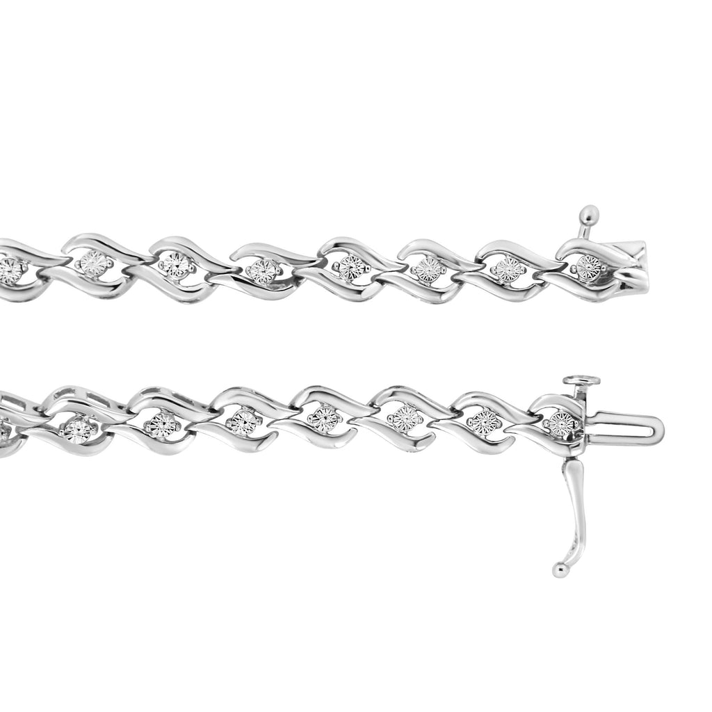 Bracciale a maglie in argento sterling 925 con diamanti taglio rotondo da 1/10 ct (colore IJ, purezza promozionale I3) - 7,25" - Friggin Jewelry