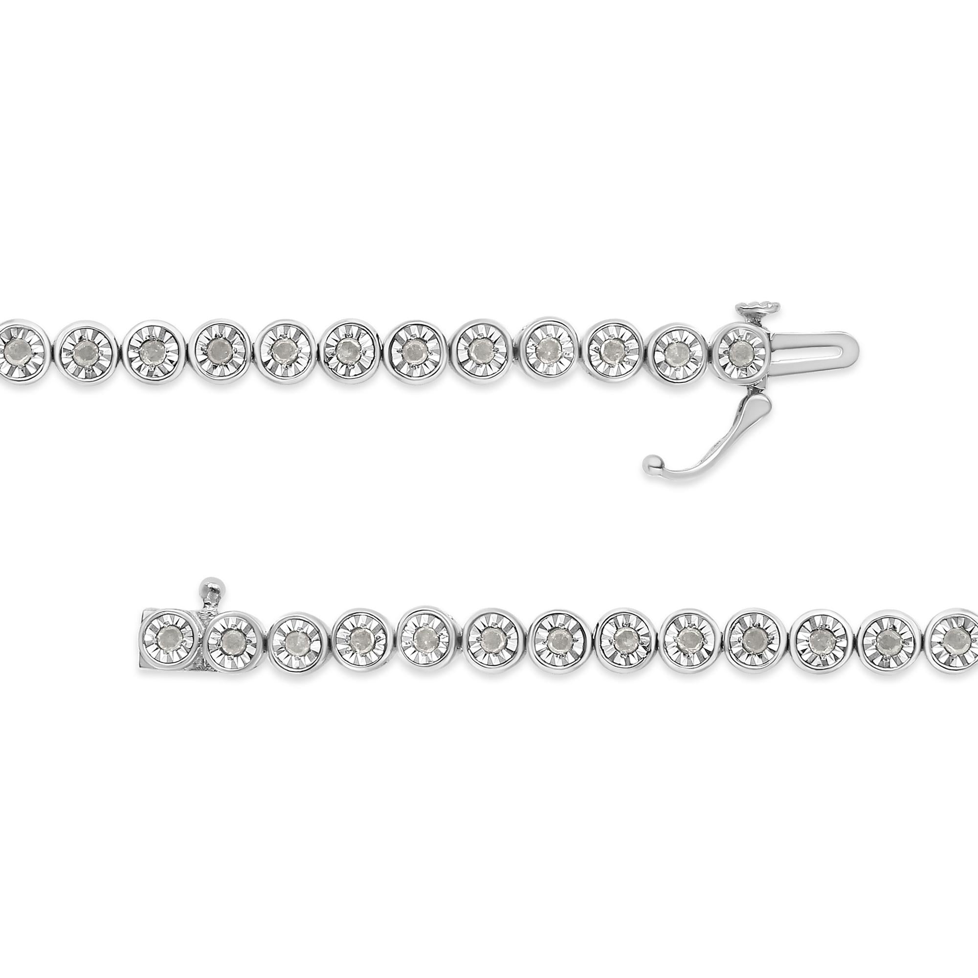 .925 Sterling Silver 1.0 Cttw Miracle Plate Set Diamond Bezel Link Design Tennis Bracelet (I-J Color, I3 Clarity) - Friggin Jewelry