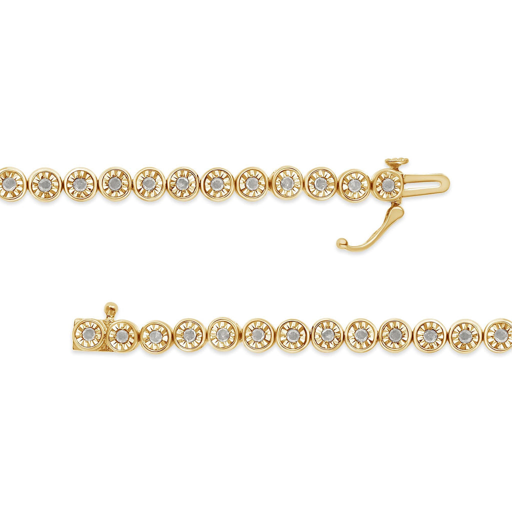 .925 Sterling Silver 1.0 Cttw Miracle Plate Set Diamond Bezel Link Design Tennis Bracelet (I-J Color, I3 Clarity) - Friggin Jewelry