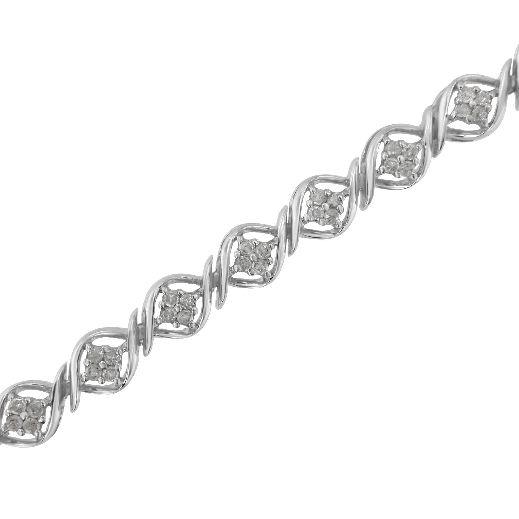 Sterling Silver Diamond Cluster Link Bracelet (1 cttw, I-J Color, I2-I3 Clarity) - Friggin Jewelry