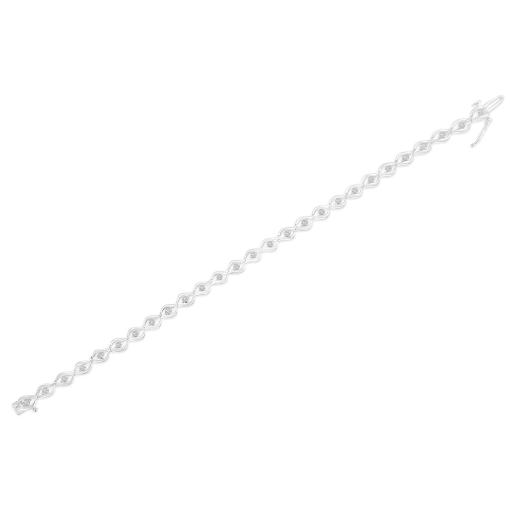 .925 Sterling Silver 1/2 Cttw Rose Cut Diamond Almond Shape Link Tennis Bracelet (I-J Color, I3 Clarity) - 7”  - Friggin Jewelry