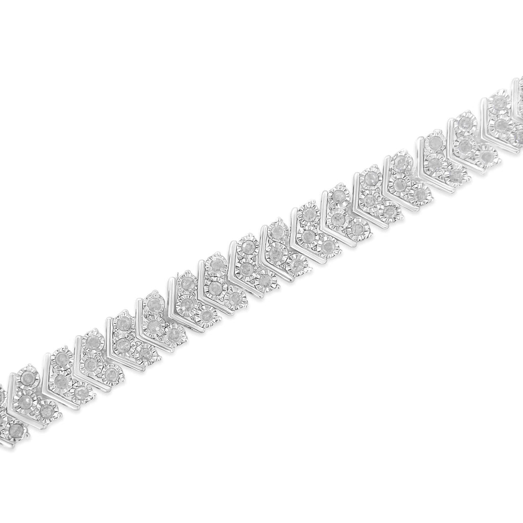 .925 Sterling Silver 2.0 Cttw Diamond Miracle-Set Nested Chevron Link 7" Tennis Bracelet (I-J Color, I3 Clarity) - Friggin Jewelry