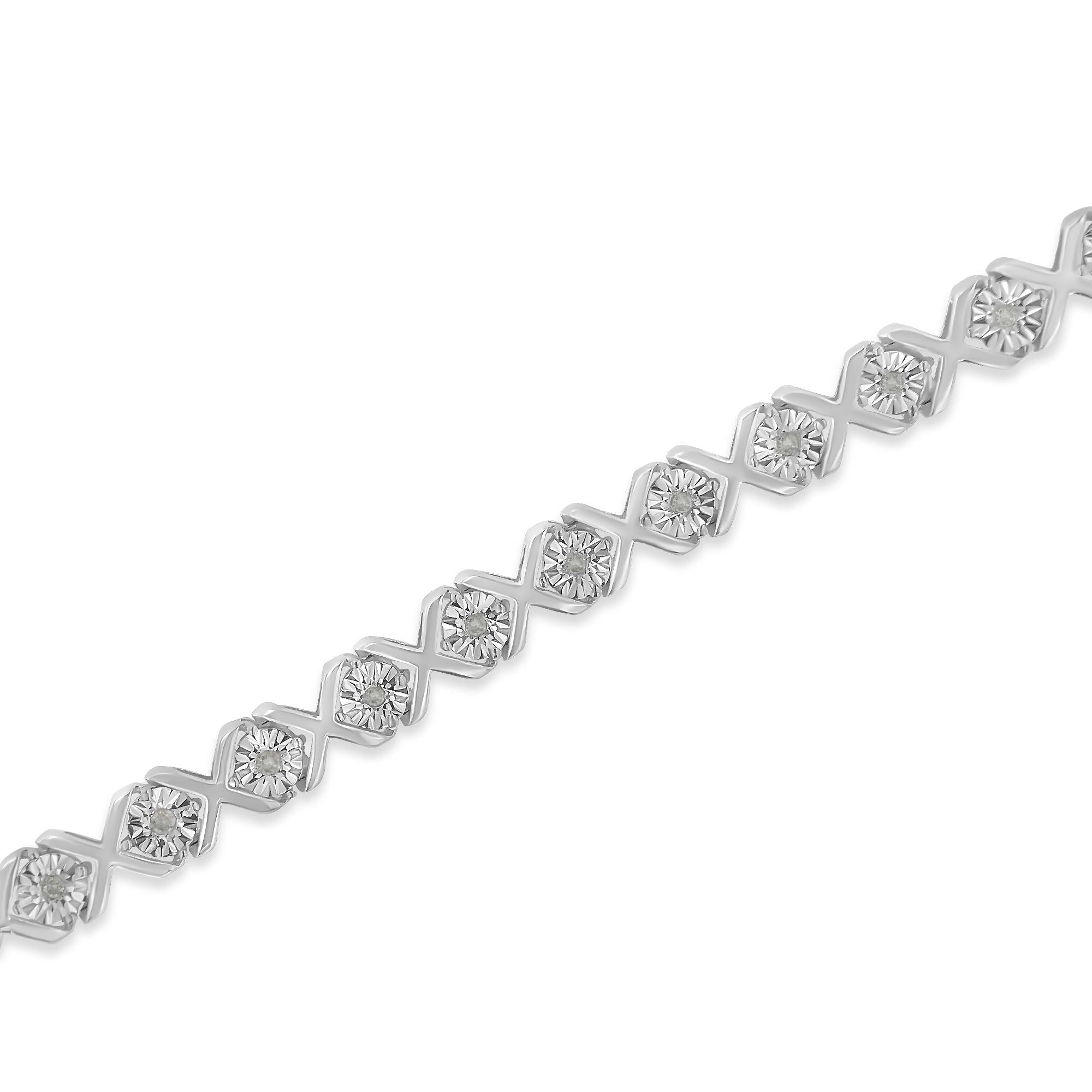 .925 Sterling Silver 1/10 cttw Miracle-Set Round-Cut Diamond "X" Link Tennis Bracelet (I-J color, I2-I3 clarity) - 7.25" - Friggin Jewelry