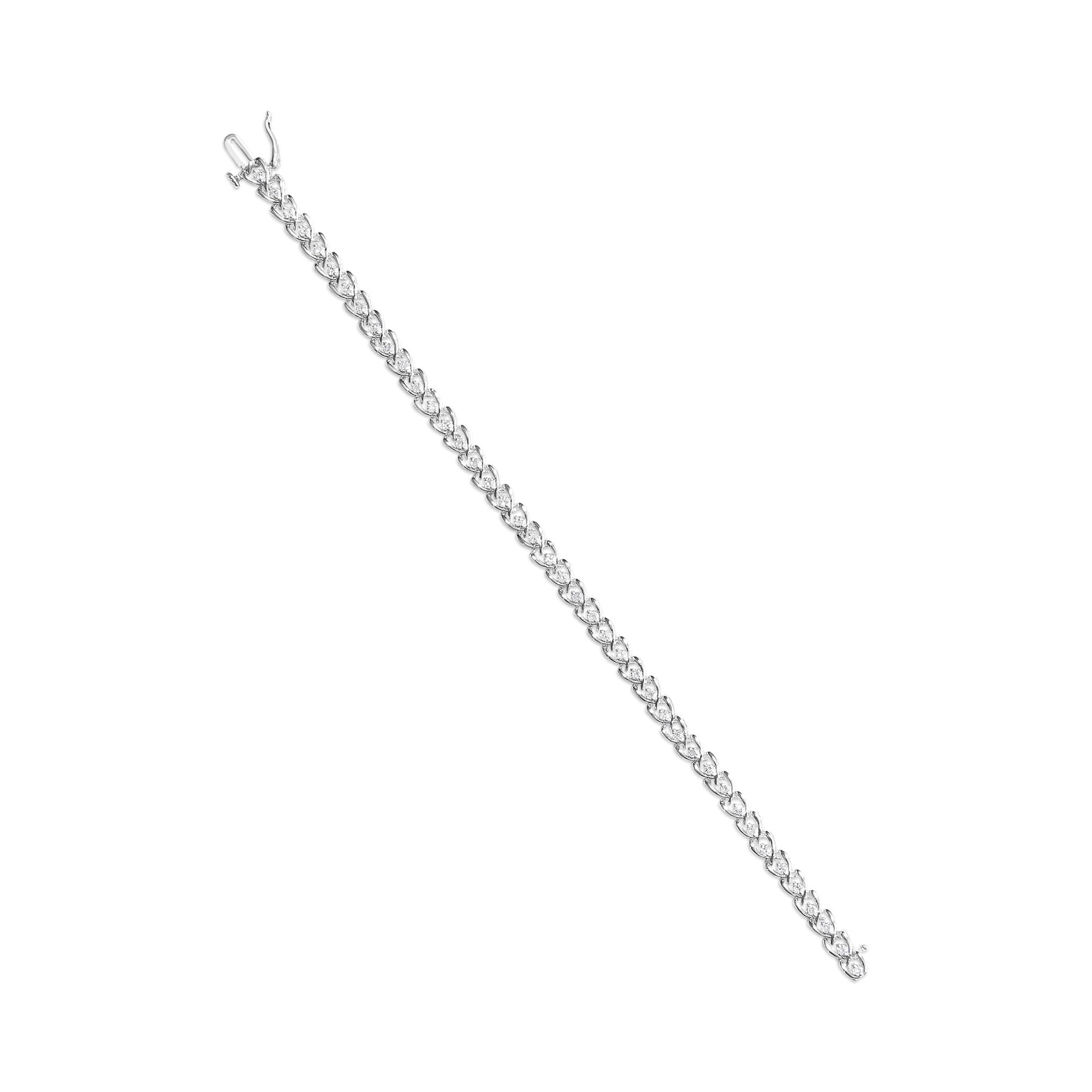 .925 Sterling Silver 1.00 Cttw Diamond C-Shaped Link Bracelet (I-J Color, I3 Clarity) - Friggin Jewelry