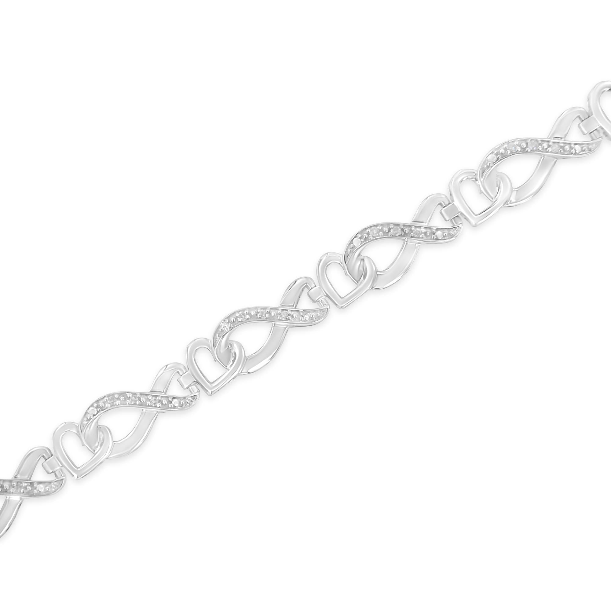 .925 Sterling Silver 1/5 Cttw Diamond 7” Infinity Heart Tennis Bracelet (H-I Color, I2-I3 Clarity) - Friggin Jewelry