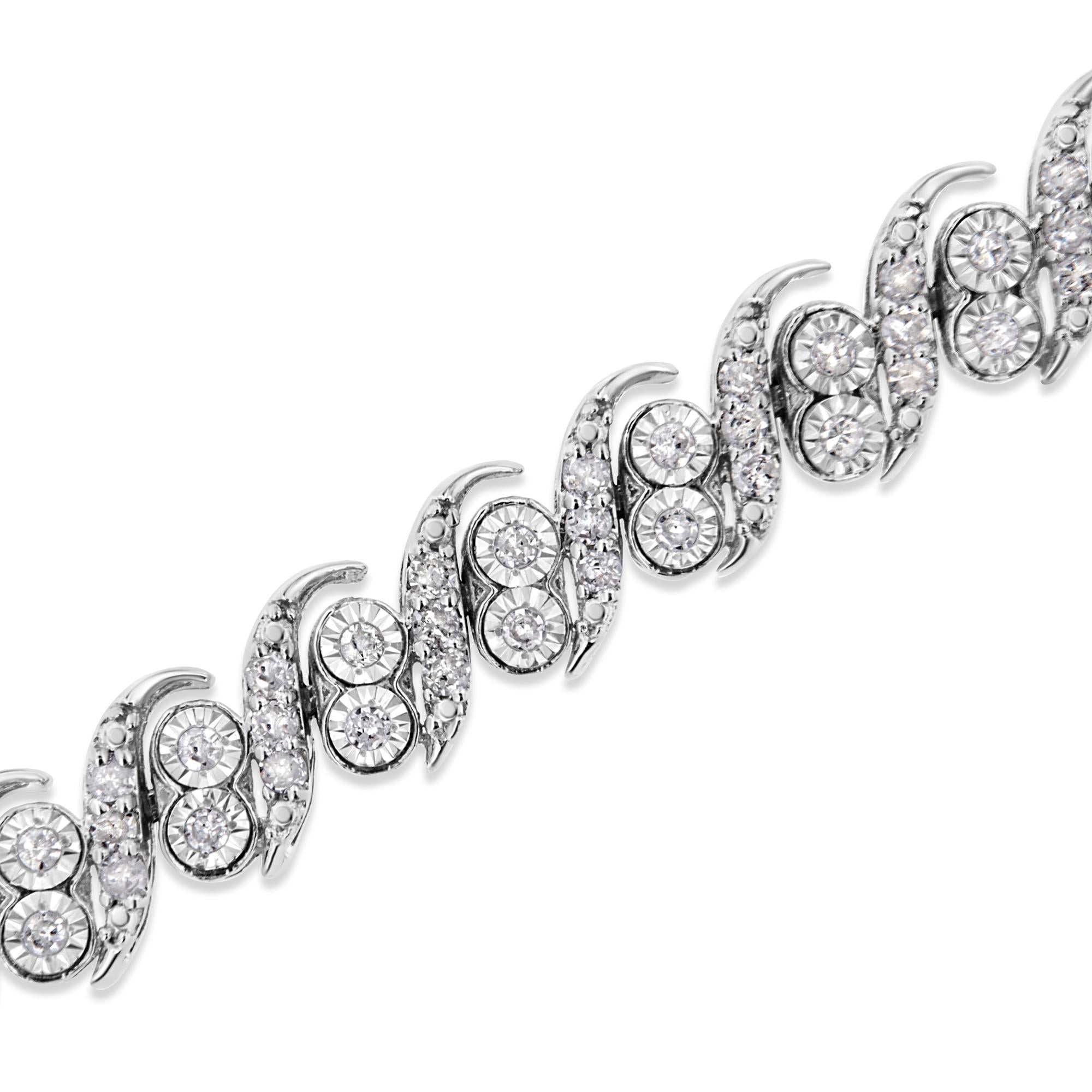 Bracciale a maglie "S" in argento sterling 925 con diamanti taglio rotondo da 2,0 ct (colore IJ, purezza I3) - 7,25" - Friggin Jewelry