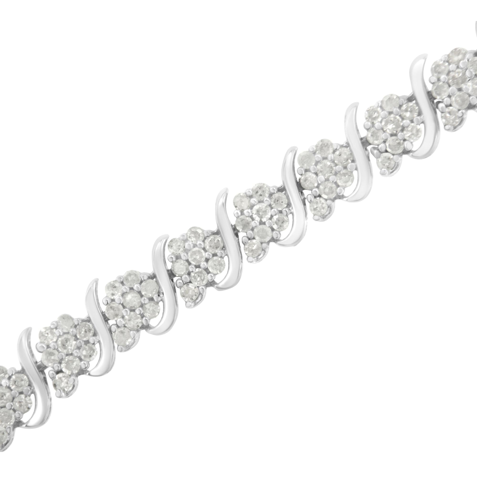 Pulsera de eslabones florales con diamantes en plata de ley 925 (2 3/4 cts, color IJ, claridad I3) - Talla 7,25" - Friggin Jewelry
