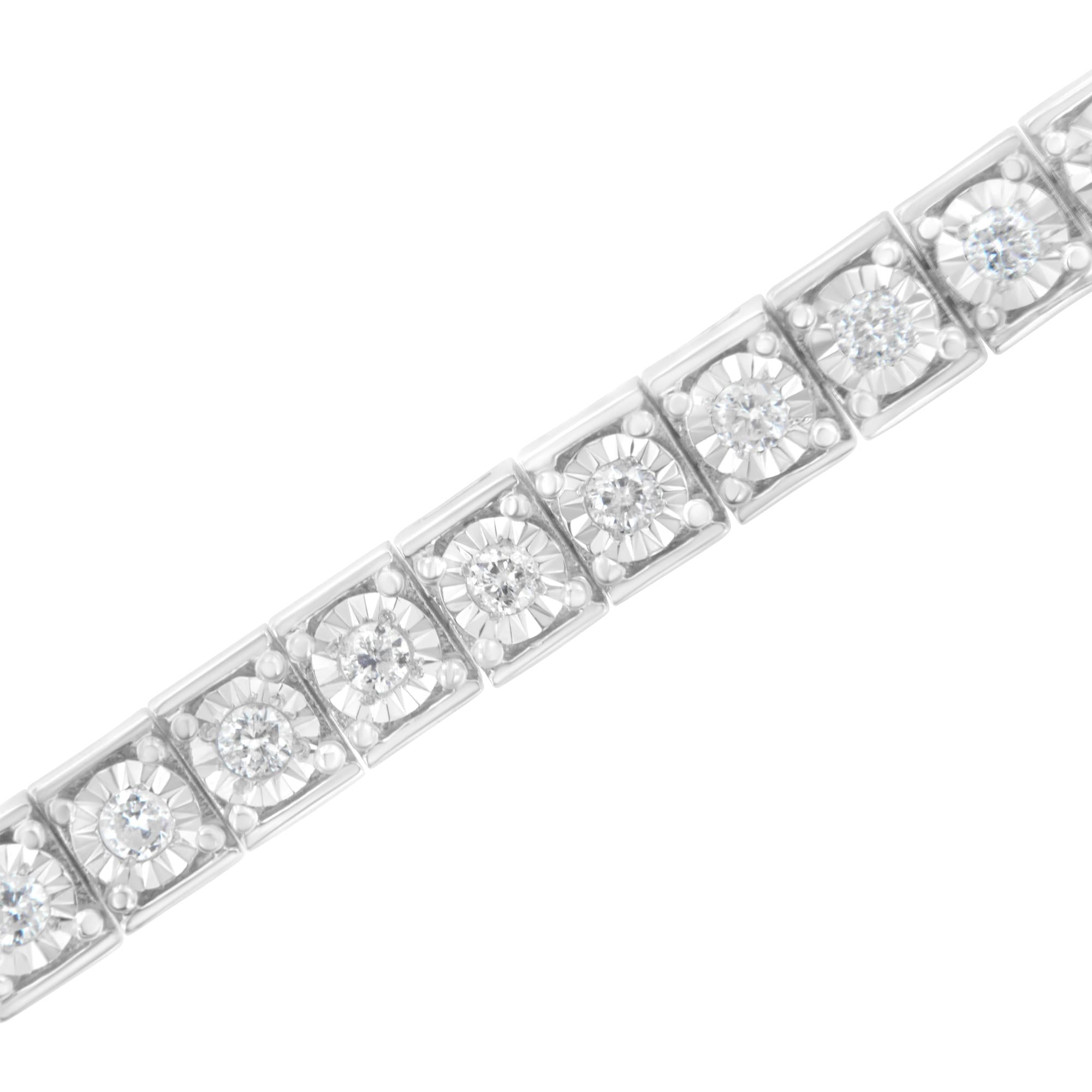 Pulsera de tenis de plata de ley 925 con diamantes redondos de talla brillante y montura cuadrada engastados milagros (2 quilates, color IJ, claridad I2-I3) - Talla 18 cm - Friggin Jewelry
