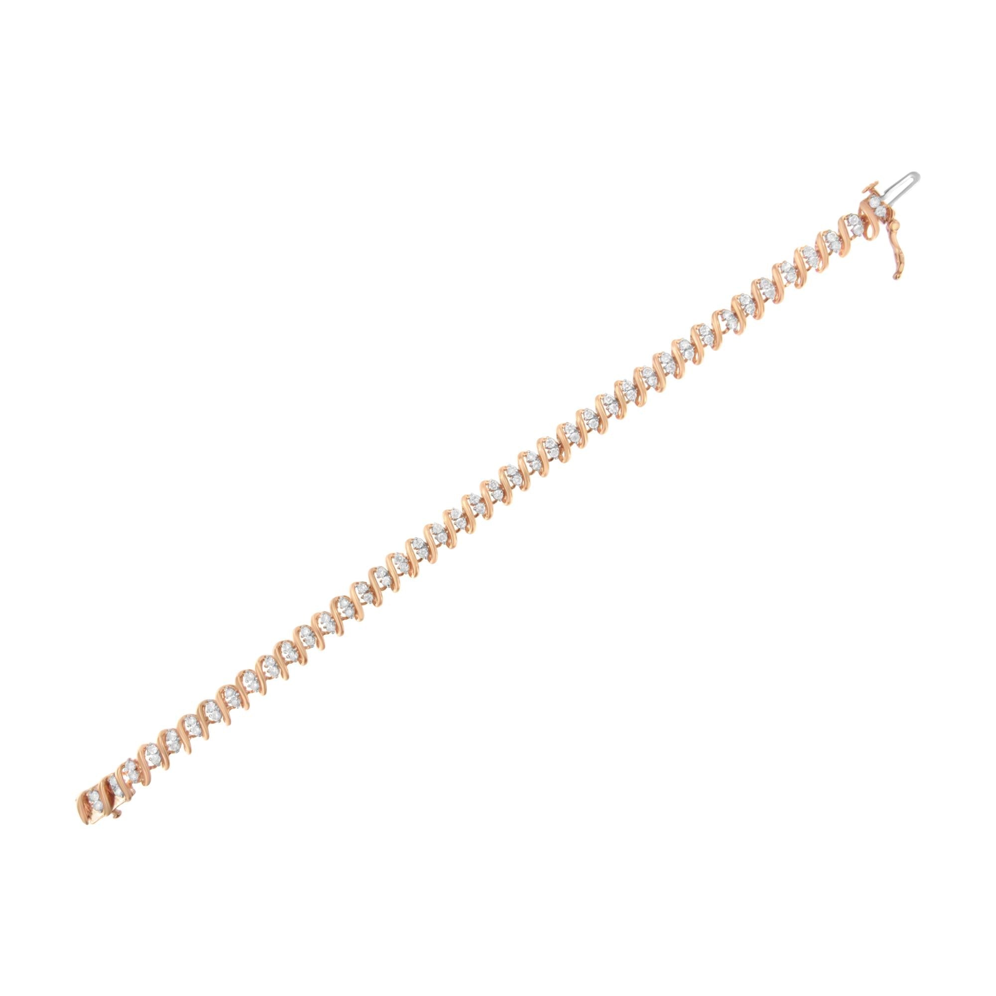 14K Rose Gold Plated Sterling Silver Diamond S Link Tennis Bracelet (2 cttw, J-K Color, I1-I2 Clarity) - Size 7.5" - Friggin Jewelry
