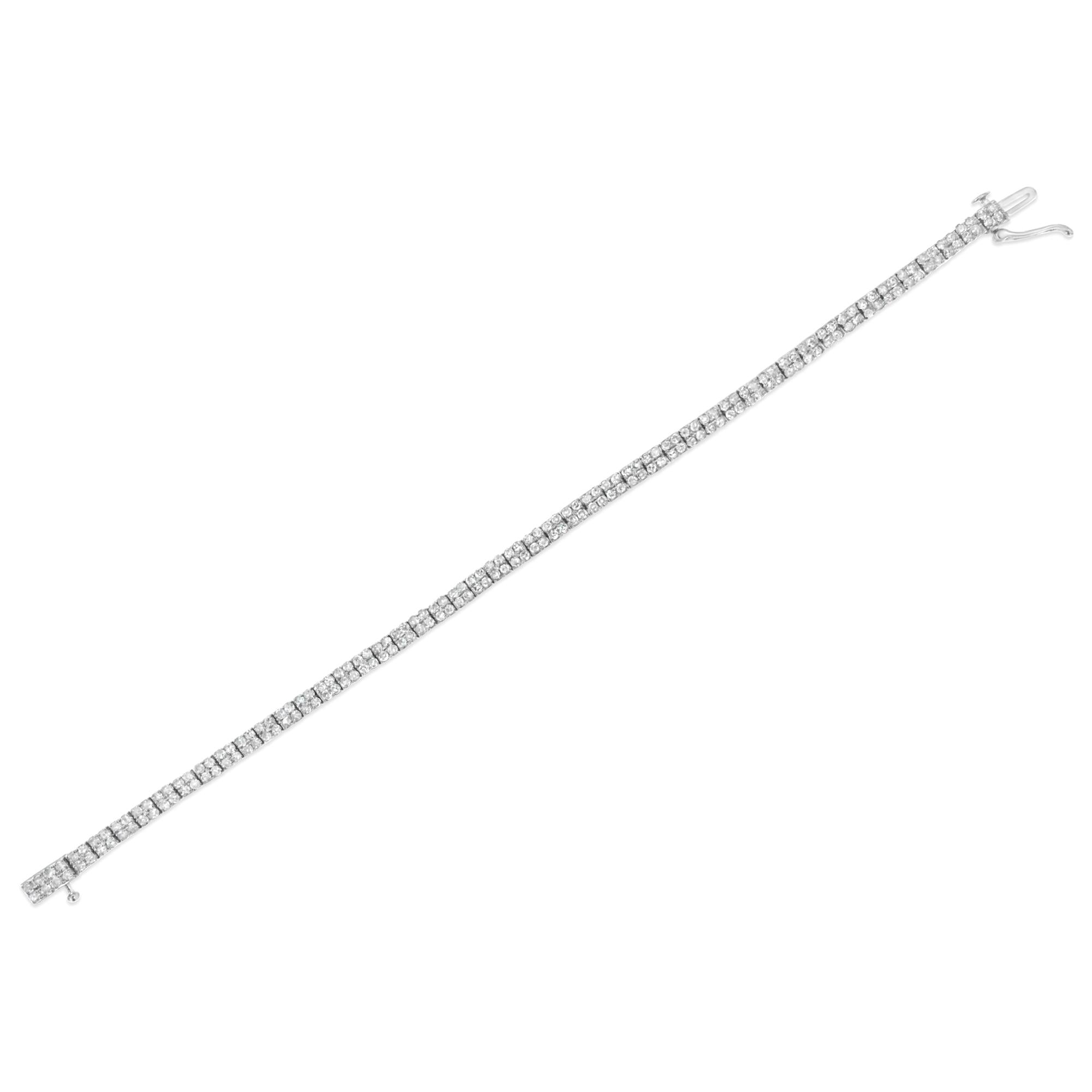 Bracciale tennis in argento sterling 925 con diamanti rotondi incastonati a griffe da 3,0 carati, a 2 file (colore IJ, purezza I3) - 7,25" - Friggin Jewelry
