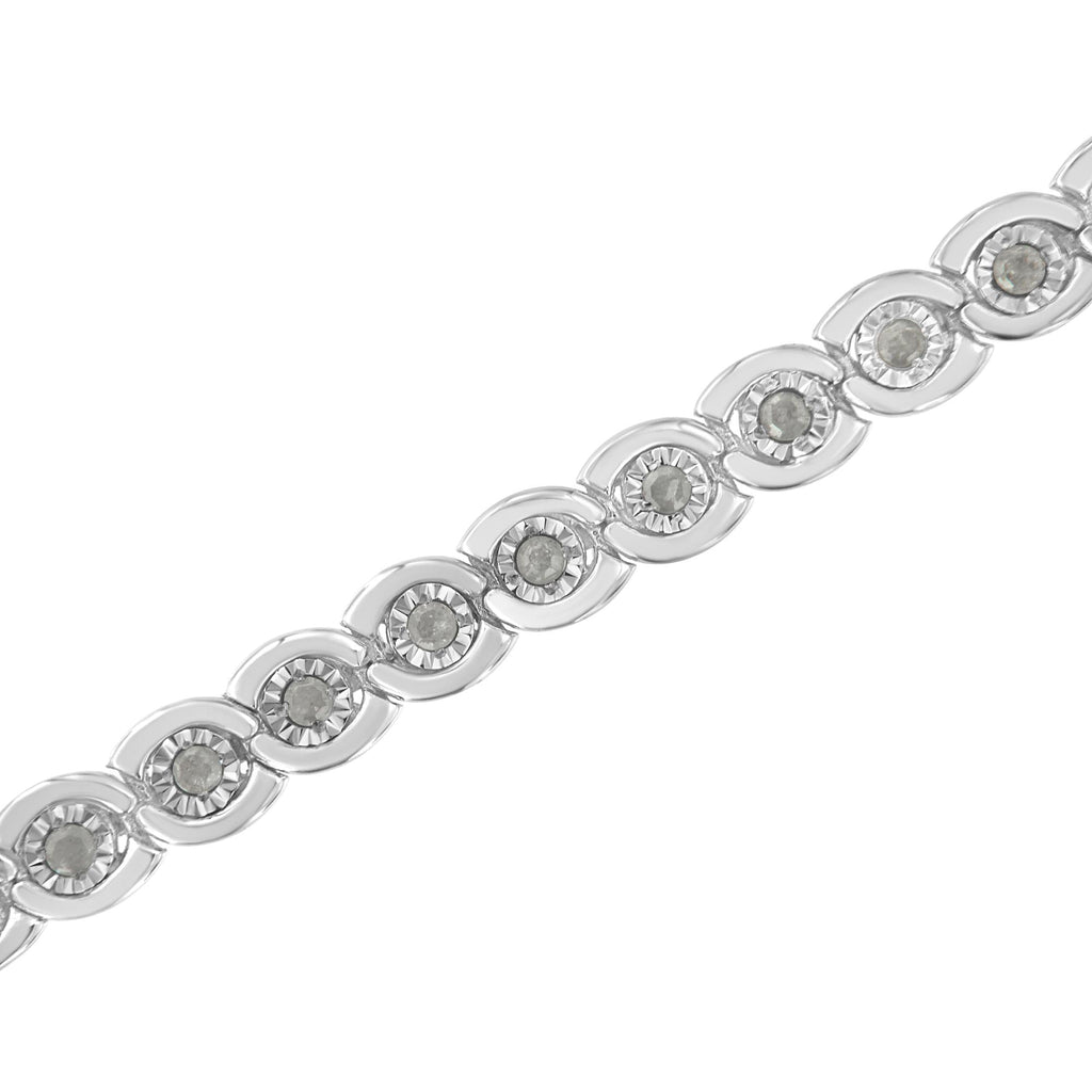 .925 Sterling Silver 1.0 cttw Miracle Set Diamond Spiraling Bezel Link Bracelet(I-J Color, I3 Clarity) -7.25" - Friggin Jewelry