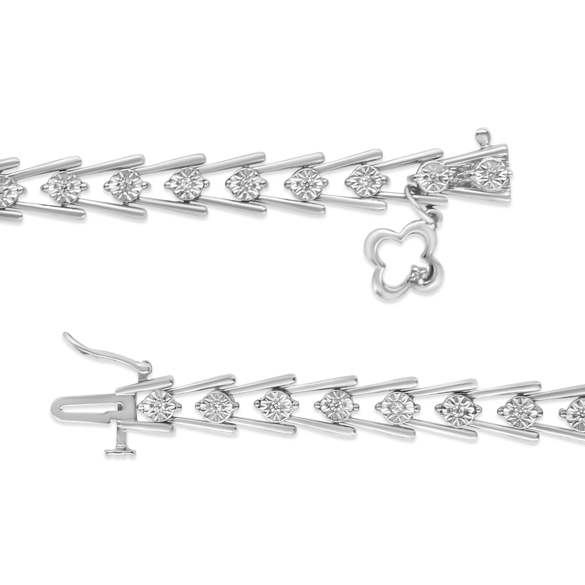 .925 Sterling Silver Diamond Miracle-Set Double Swoosh Milgrain Style Tennis Bracelet (1/2 cttw, I-J Color, I3 Clarity) - Size 7.75" - Friggin Jewelry