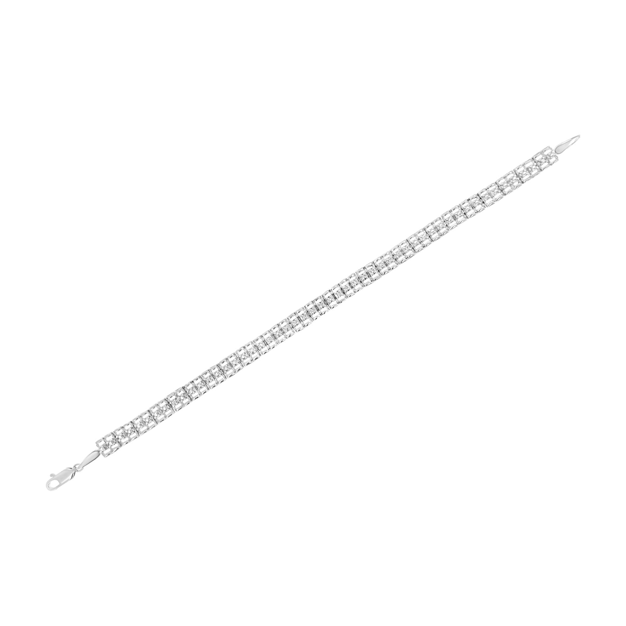 .925 Sterling Silver 1/10 Cttw Diamond Double-Link 7" Rolex Tennis Bracelet (I-J Color, I3 Clarity) - Friggin Jewelry