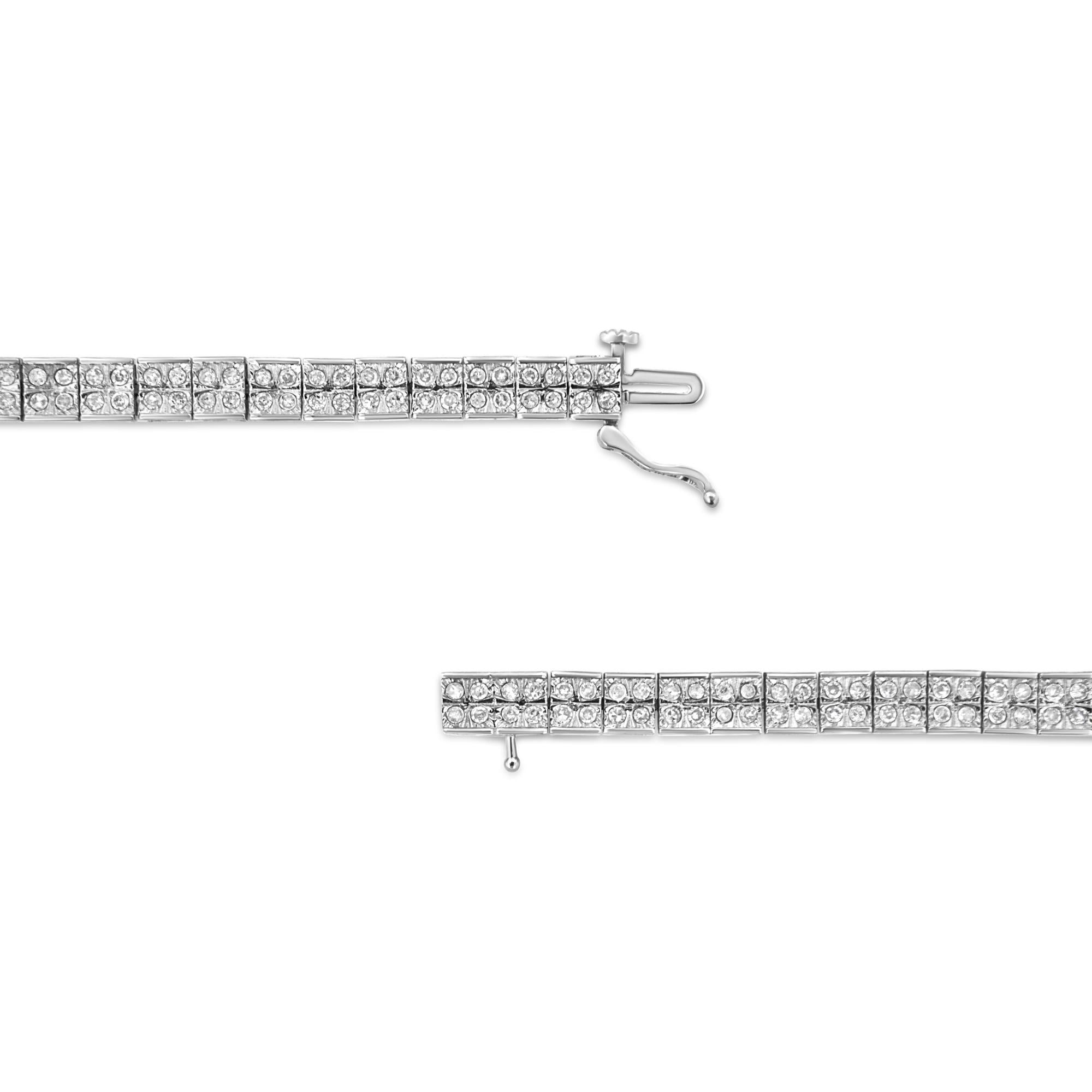 .925 Sterling Silver 2 Cttw Prong Set Round-Cut Diamond 4 Stone Box Link Bracelet (I-J Color, I3 Clarity) - 7.25" - Friggin Jewelry