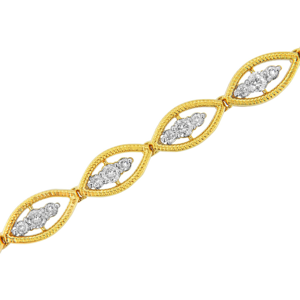 Pulsera de eslabones de diamantes de talla redonda con engaste en garras de 1 ct, bañada en oro amarillo de 10 quilates (plata esterlina .925), color JK, claridad I1-I2 - 7,25" - Friggin Jewelry