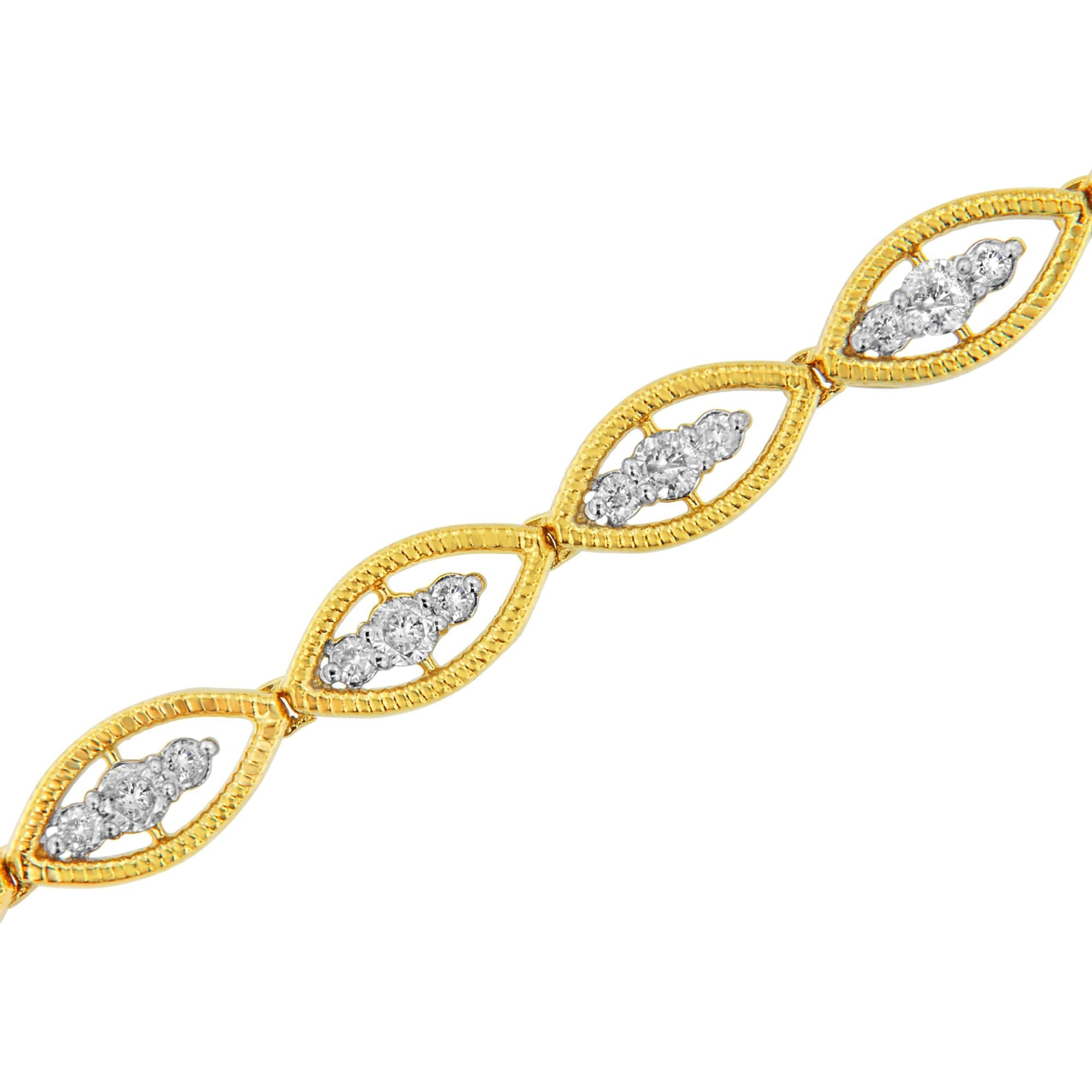 10K Yellow Gold Plated .925 Sterling Silver 1 cttw Prong Set Round-Cut Diamond Link Bracelet (J-K Color, I1-I2 Clarity) - 7.25" - Friggin Jewelry
