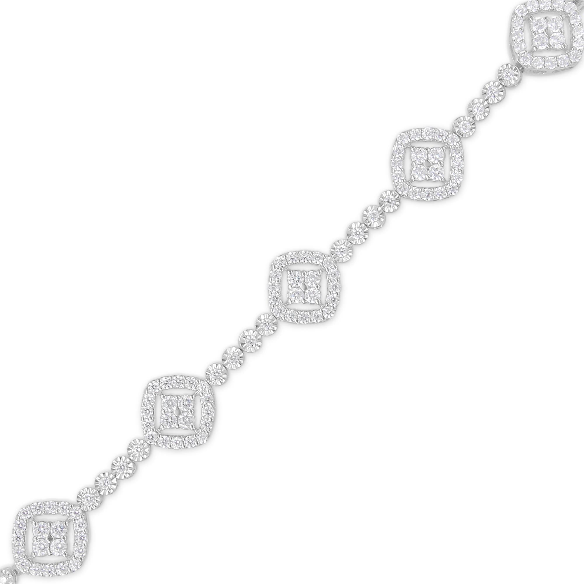 Pulsera de eslabones cuadrados con halo de diamantes de 3,0 quilates en plata de ley 925 (color IJ, claridad I3) - 18,3 cm - Friggin Jewelry