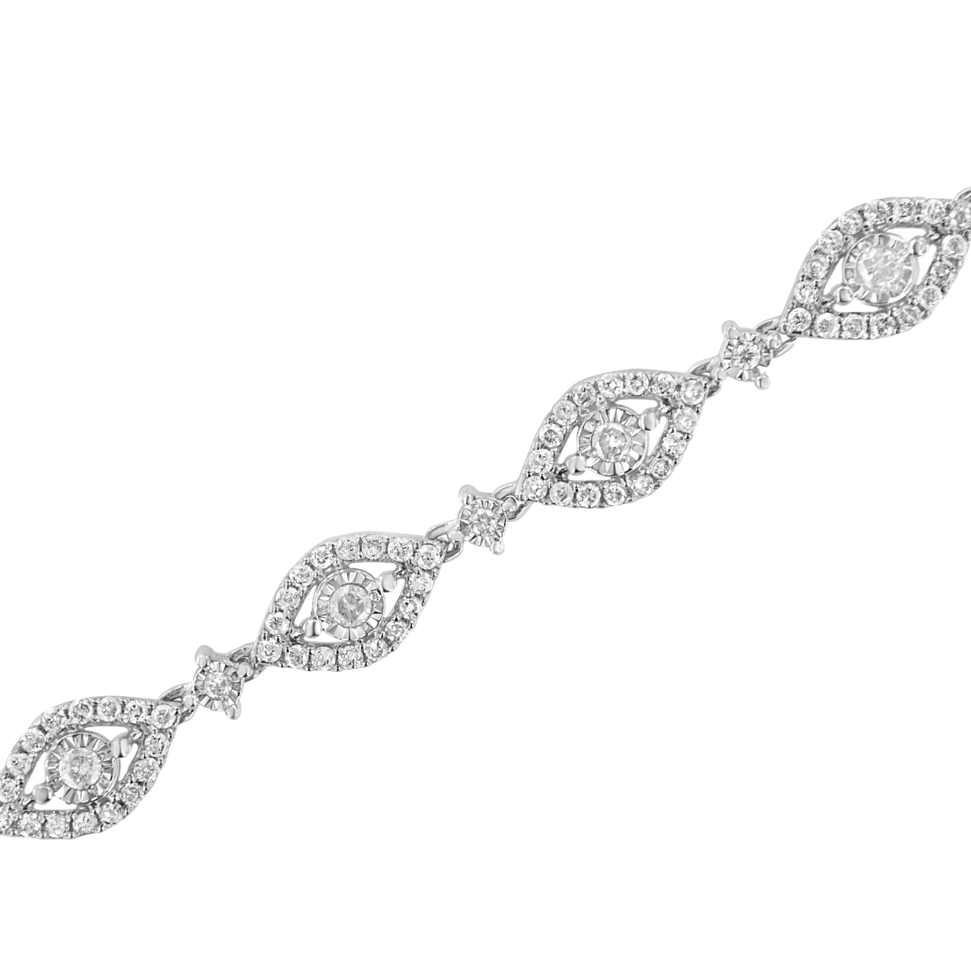 .925 Sterling Silver 2 1/2 Cttw Diamond Pear Shaped and Bezel Link Bracelet (I-J Color, I2-I3 Clarity) - 7.5 " - Friggin Jewelry